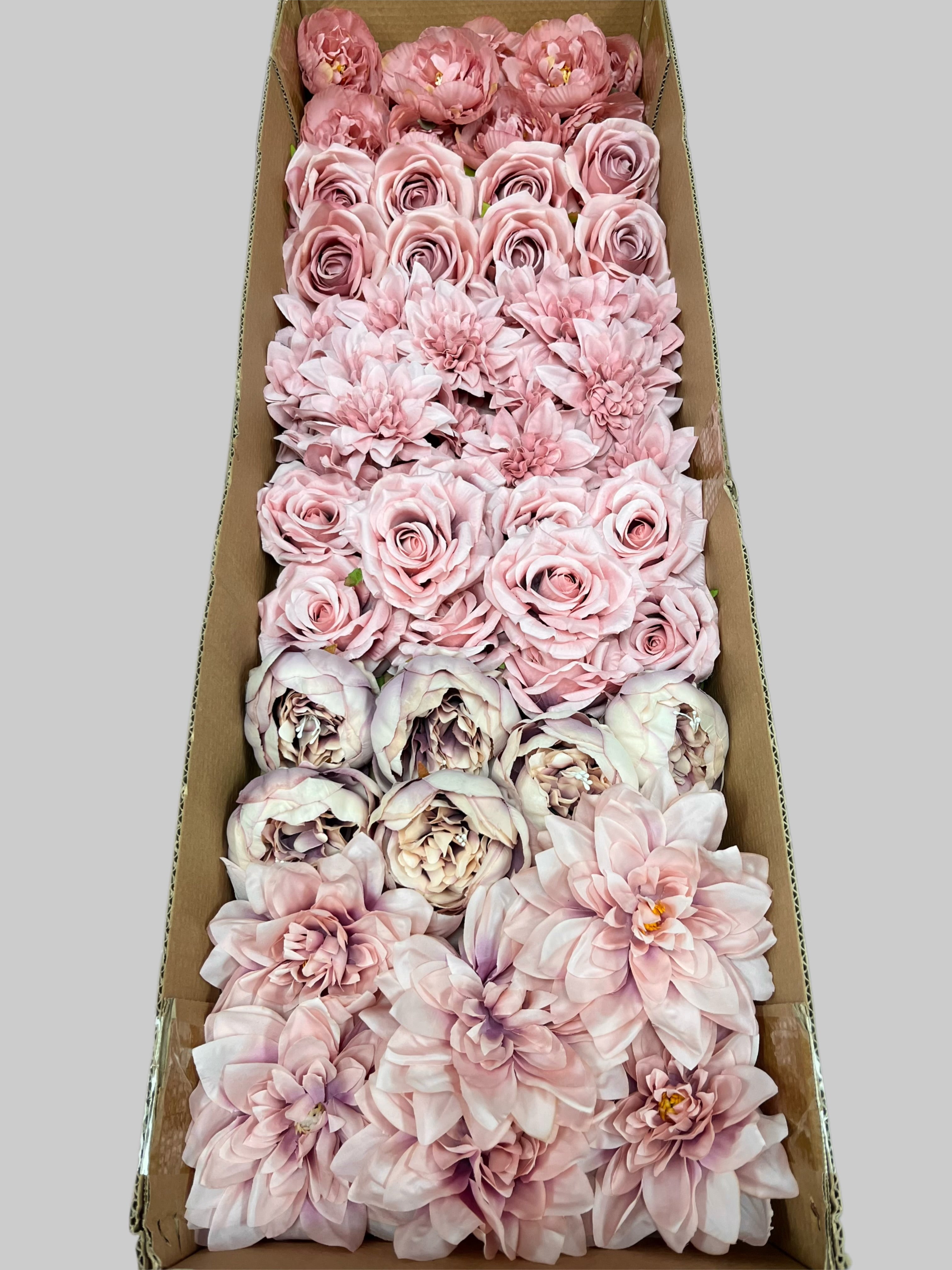 60 PCS All Dusty Blush Pink & Dusty Mauve Assorted Artificial Flower Heads (AD1), Peonies, Rose & Dahlias