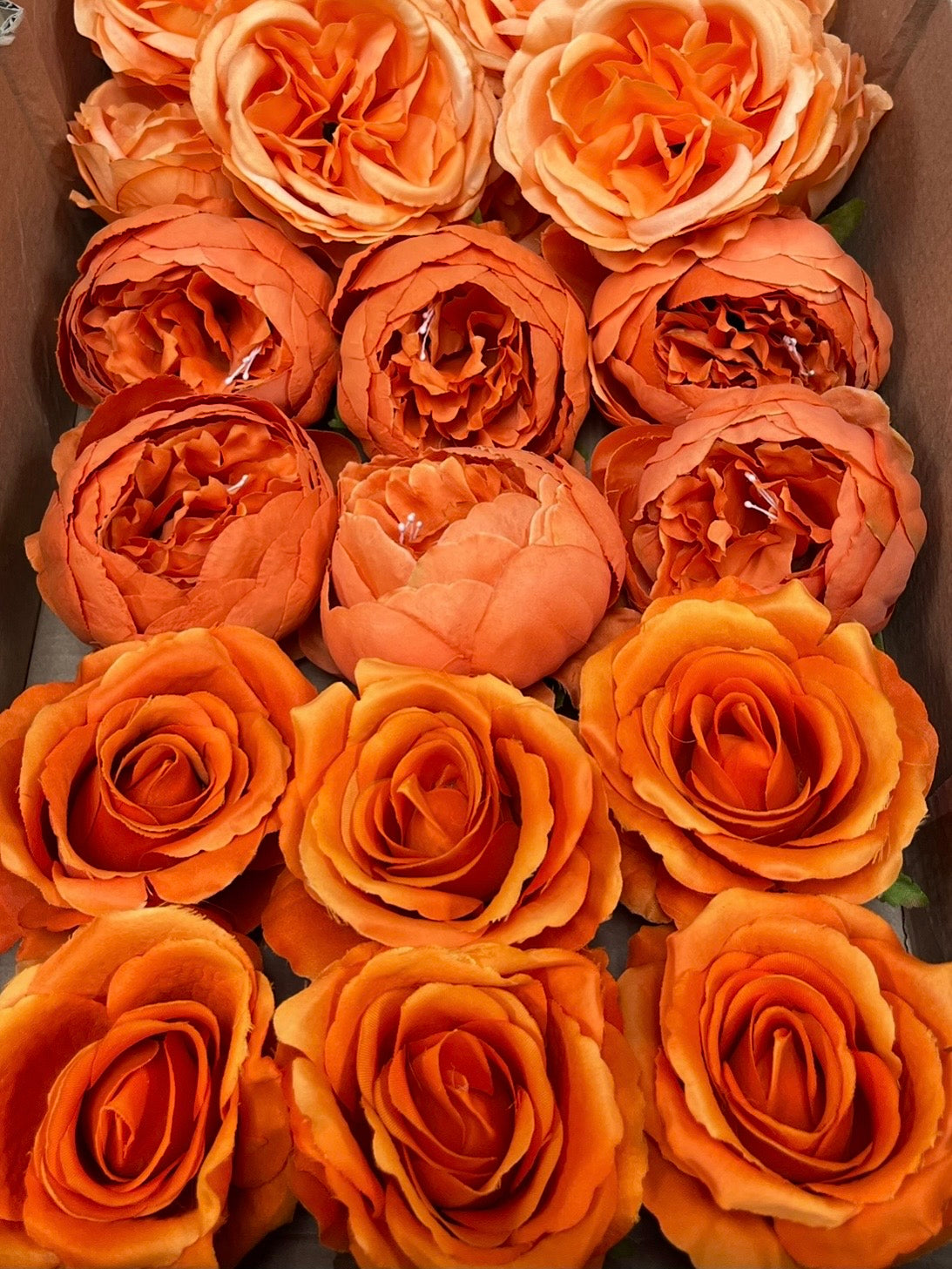 60PCS All Orange Assorted Artificial Flower Heads (AO2), Peonies, Rose, Ranunculus, Ping Pong Mums & Chrysanthemums