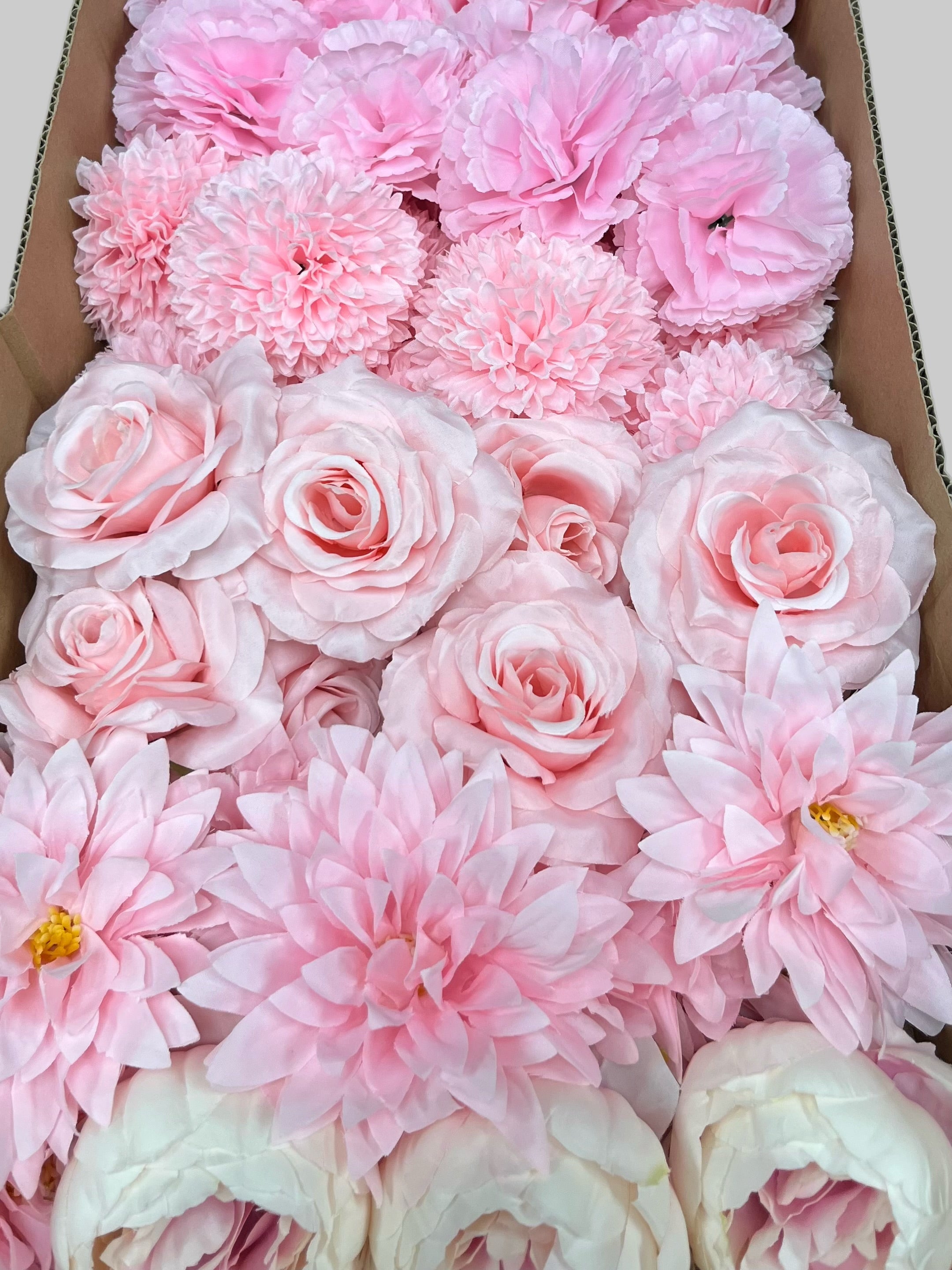 60 PCS All Pink Assorted Artificial Flower Heads (AP1AD1), Peonies, Rose, Dahlia, Carnation