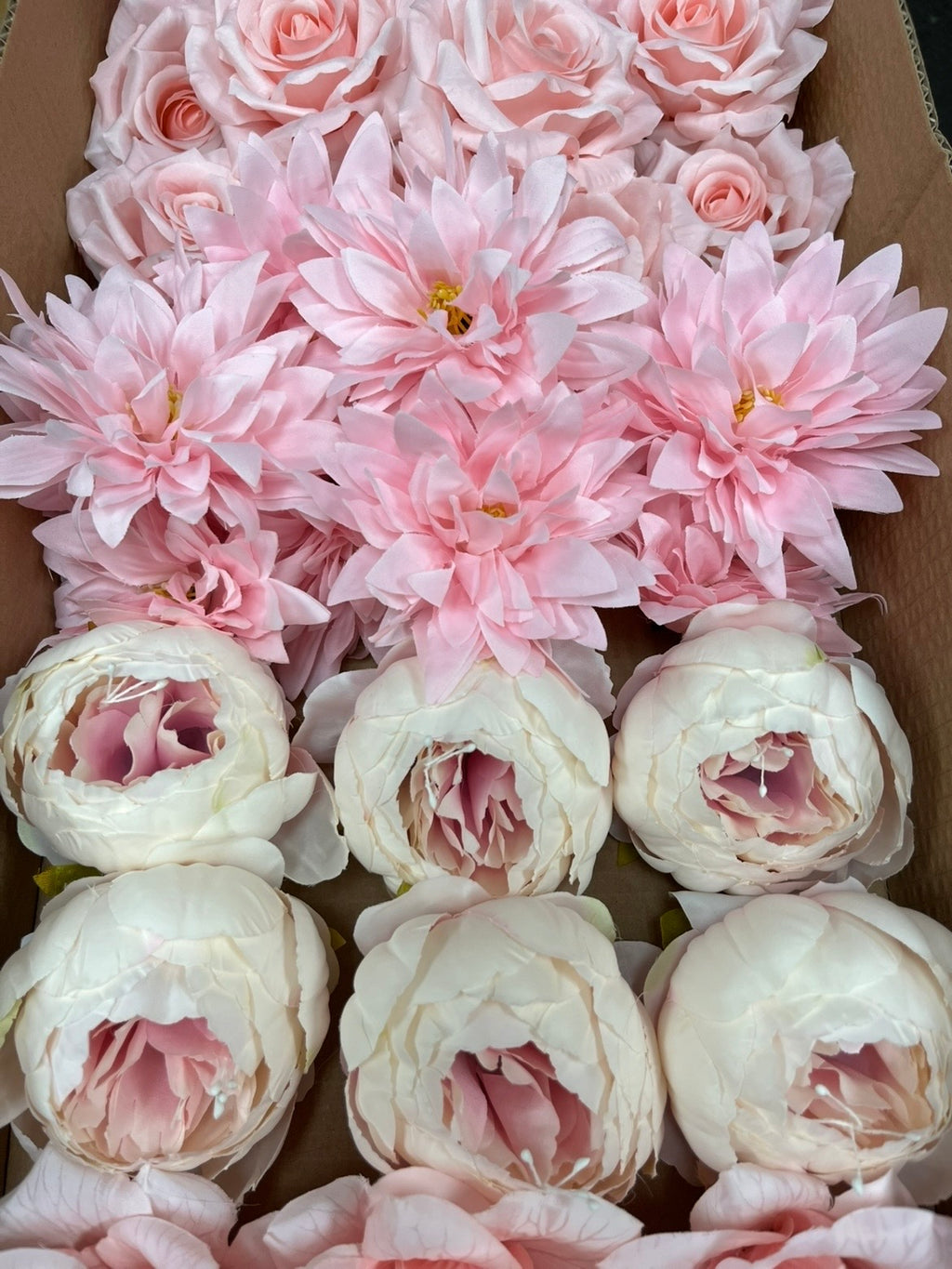 60 PCS All Pink Assorted Artificial Flower Heads A - Peonies, Rose, Dahlia, Carnation