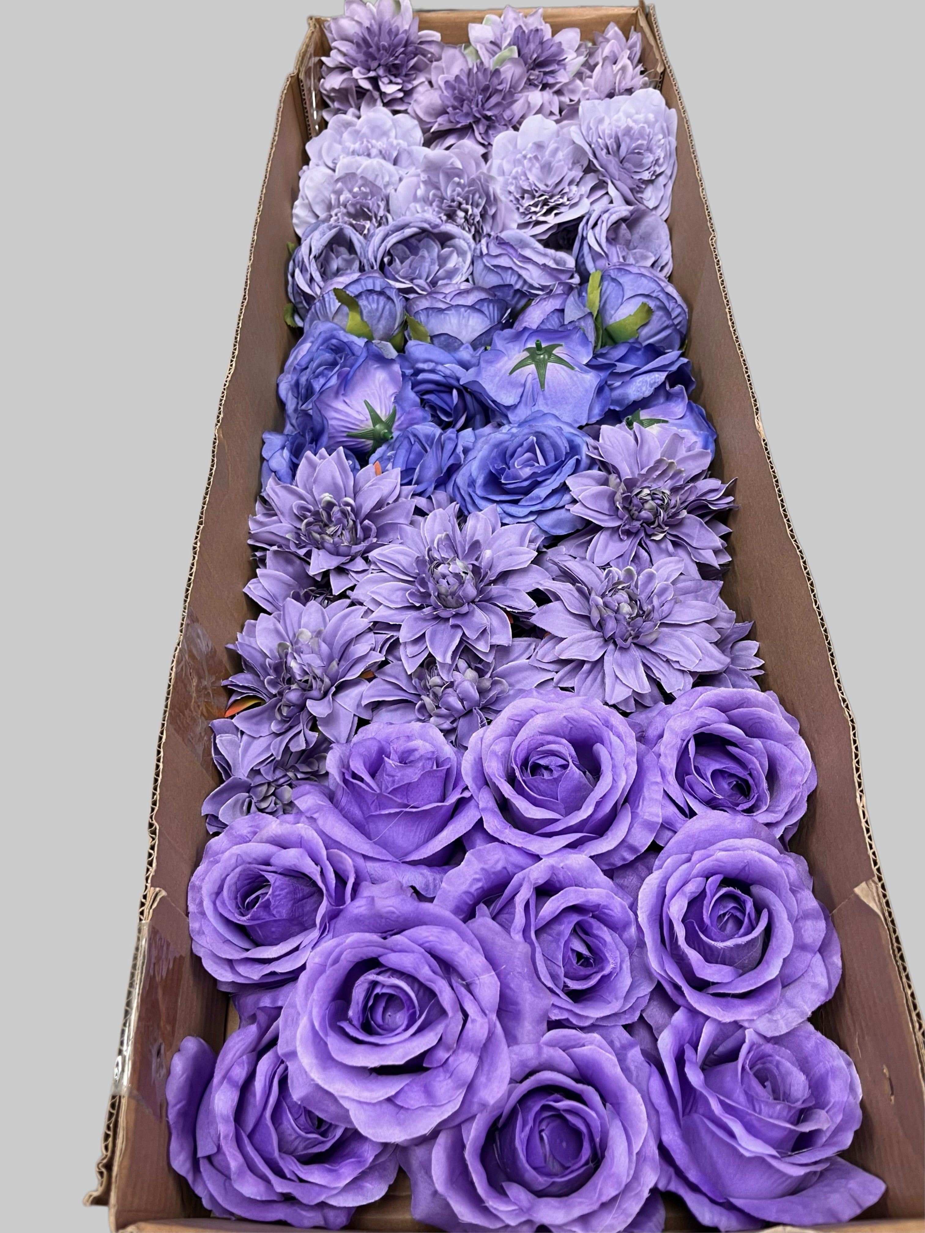 60 PCS All Purple Assorted Artificial Flower Heads C – Roses & Dahlias