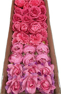 50/60 PCS Fuchsia Pink & Mauve Pink Assorted Artificial Flower Heads (AHP2), Peonies, Rose & Chrysanthemums