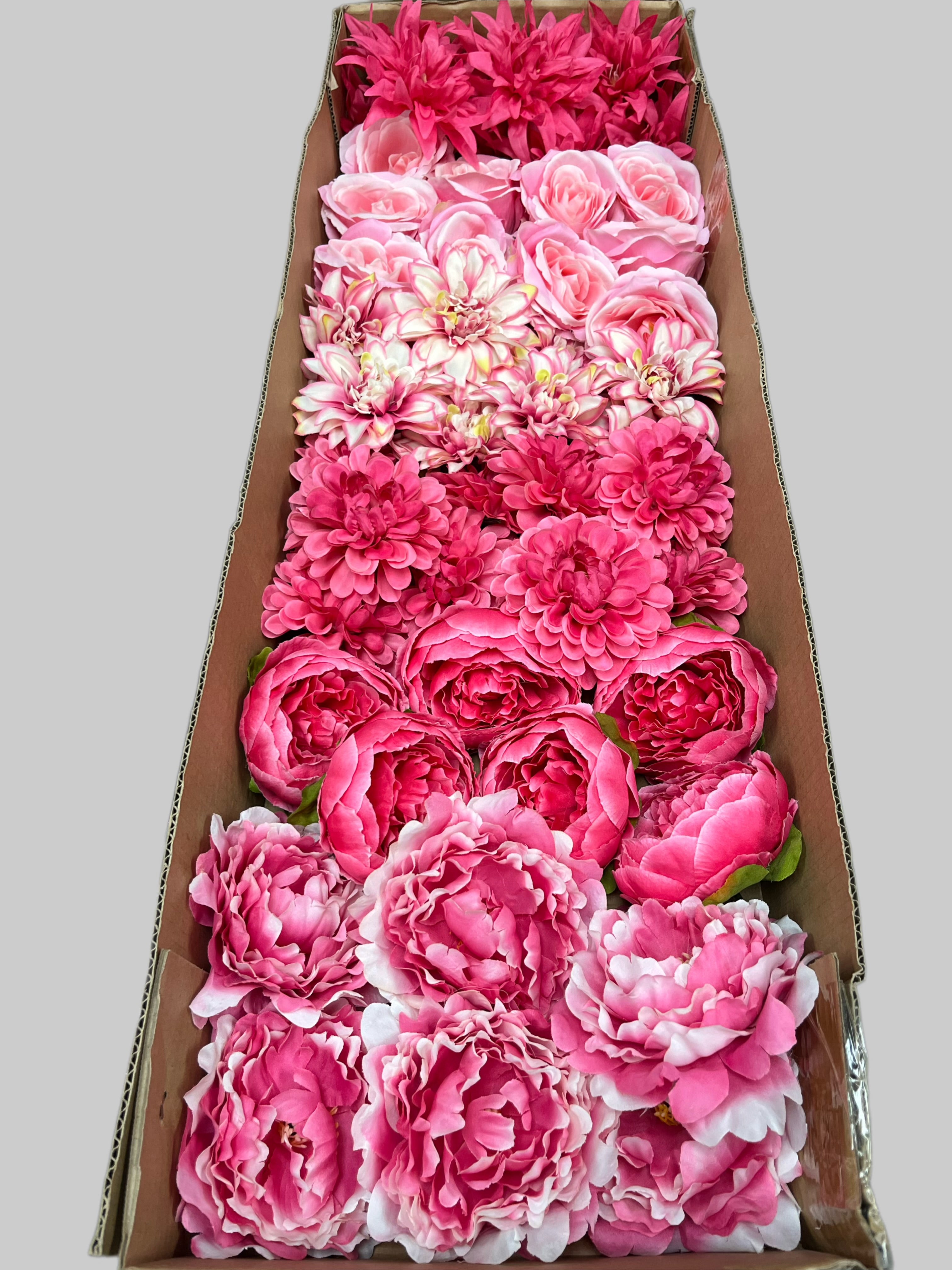 60 PCS Artificial Flower Heads (AS10), Hot Pink & Pink Mixed Flower - Roses, Peonies, Dahlias & Flame Chrysanthemums