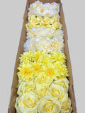 60 PCS All Yellow Assorted Artificial Flower Heads E – Roses, Peonies & Dahlias