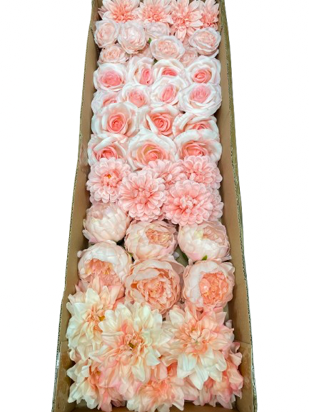 50/60 PCS All Pink Assorted Artificial Flower Heads (AP7), Peonies, Rose, Ranunculus & Dahlias