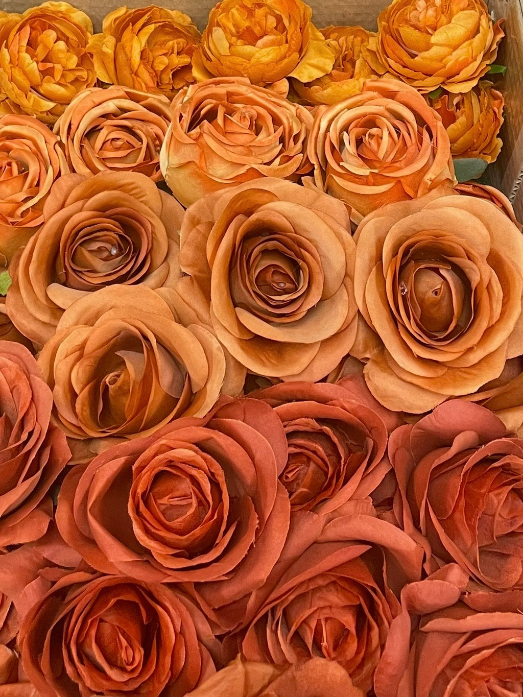 50/60 PCS Artificial Flower Heads (AT1), Terracotta, Burnt Orange, Rust Orange & Caramel Brown Mixed Colors for Wedding & DIY Decor