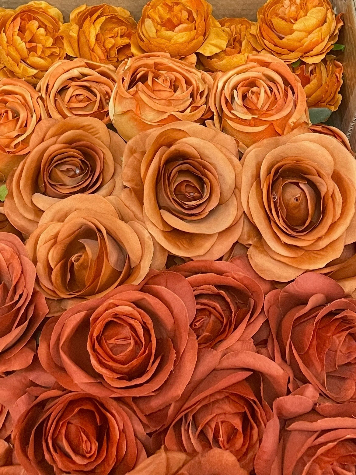 50/60 PCS Artificial Flower Heads (AT1), Terracotta, Burnt Orange, Rust Orange & Caramel Brown Mixed Colors for Wedding & DIY Decor