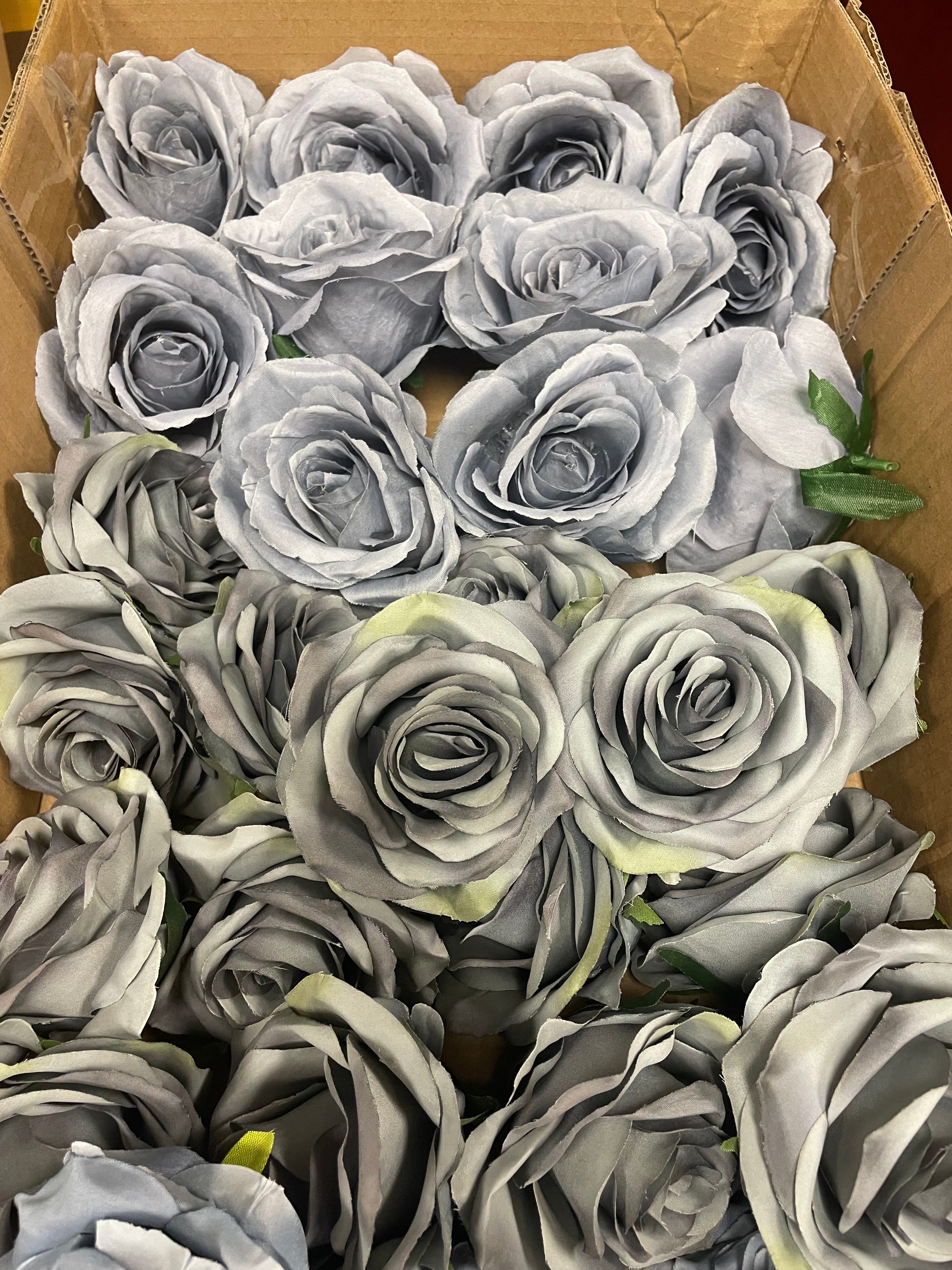 50 PCS All Dusty Blue Assorted Artificial Flower Heads A – Roses, Peonies