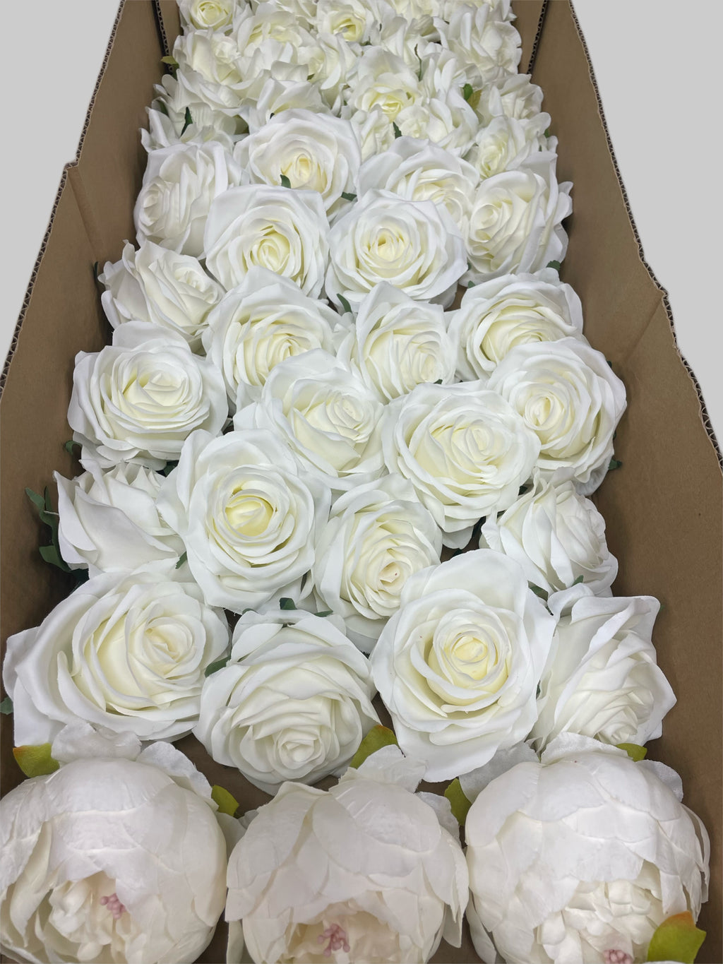 50 PCS All White Assorted Artificial Flower Heads A – Roses, Peonies