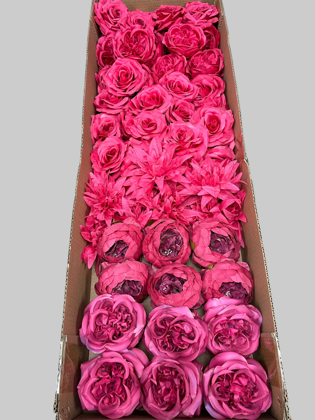 60 PCS All Fuchsia & Hot Pink Assorted Artificial Flower Heads (AH1), Peonies, Rose & Flame Chrysanthemums