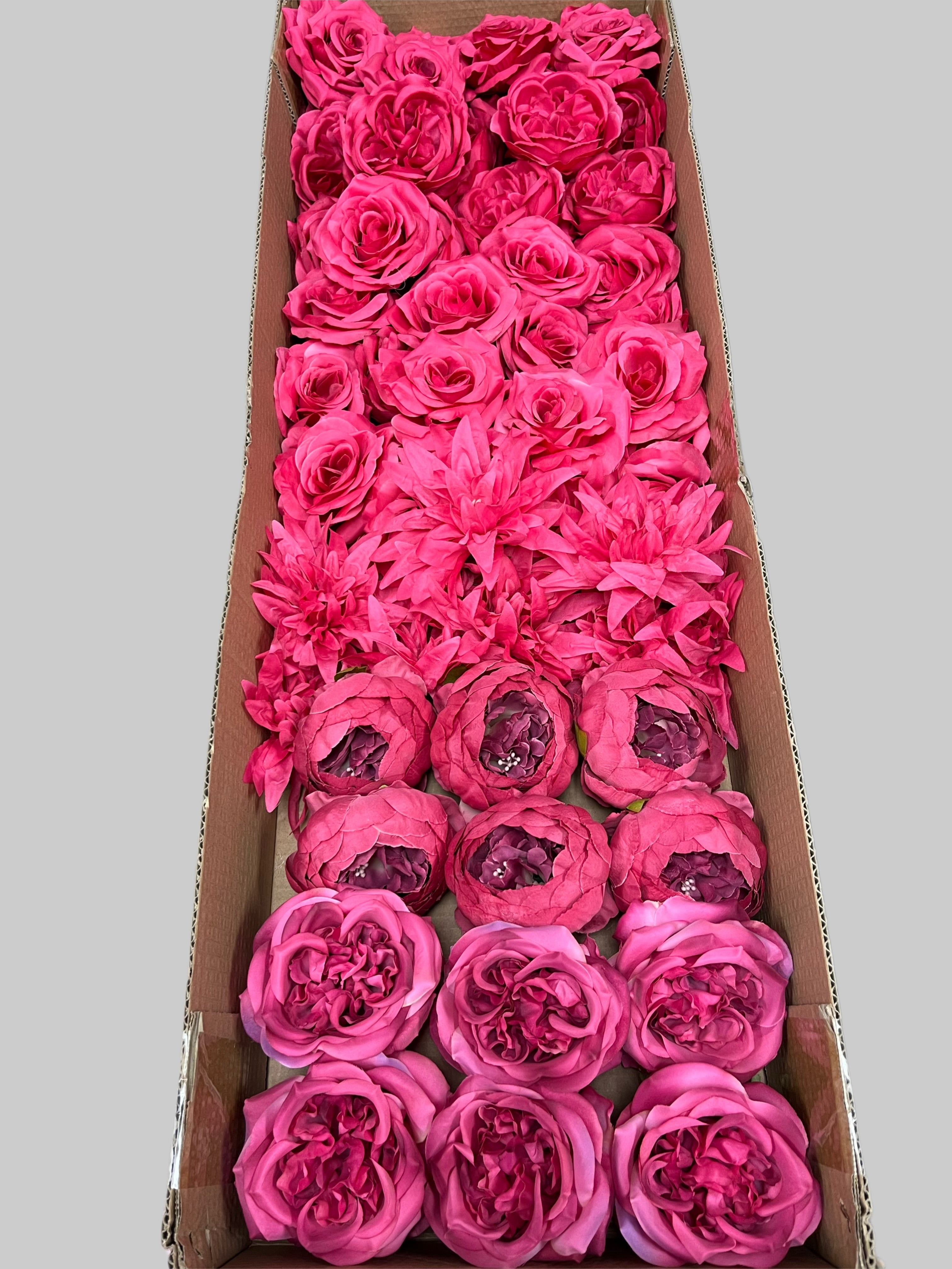 60 PCS All Fuchsia & Hot Pink Assorted Artificial Flower Heads (AH1), Peonies, Rose & Flame Chrysanthemums