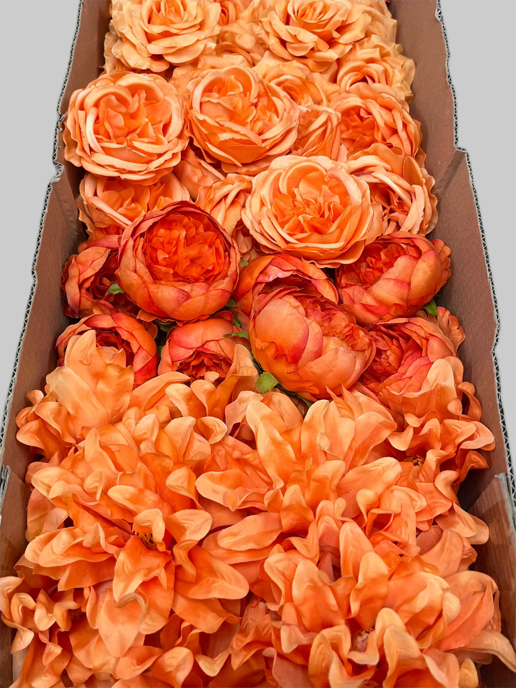 60PCS All Orange Assorted Artificial Flower Heads (AO3), Peonies, Rose, Orchids, Ping Pong Mums & Ranunculus