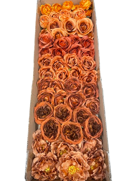 50/60 PCS Artificial Flower Heads (AT1), Terracotta, Burnt Orange, Rust Orange & Caramel Brown Mixed Colors for Wedding & DIY Decor