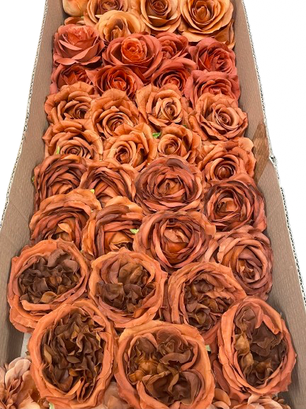 50/60 PCS Artificial Flower Heads (AT1), Terracotta, Burnt Orange, Rust Orange & Caramel Brown Mixed Colors for Wedding & DIY Decor