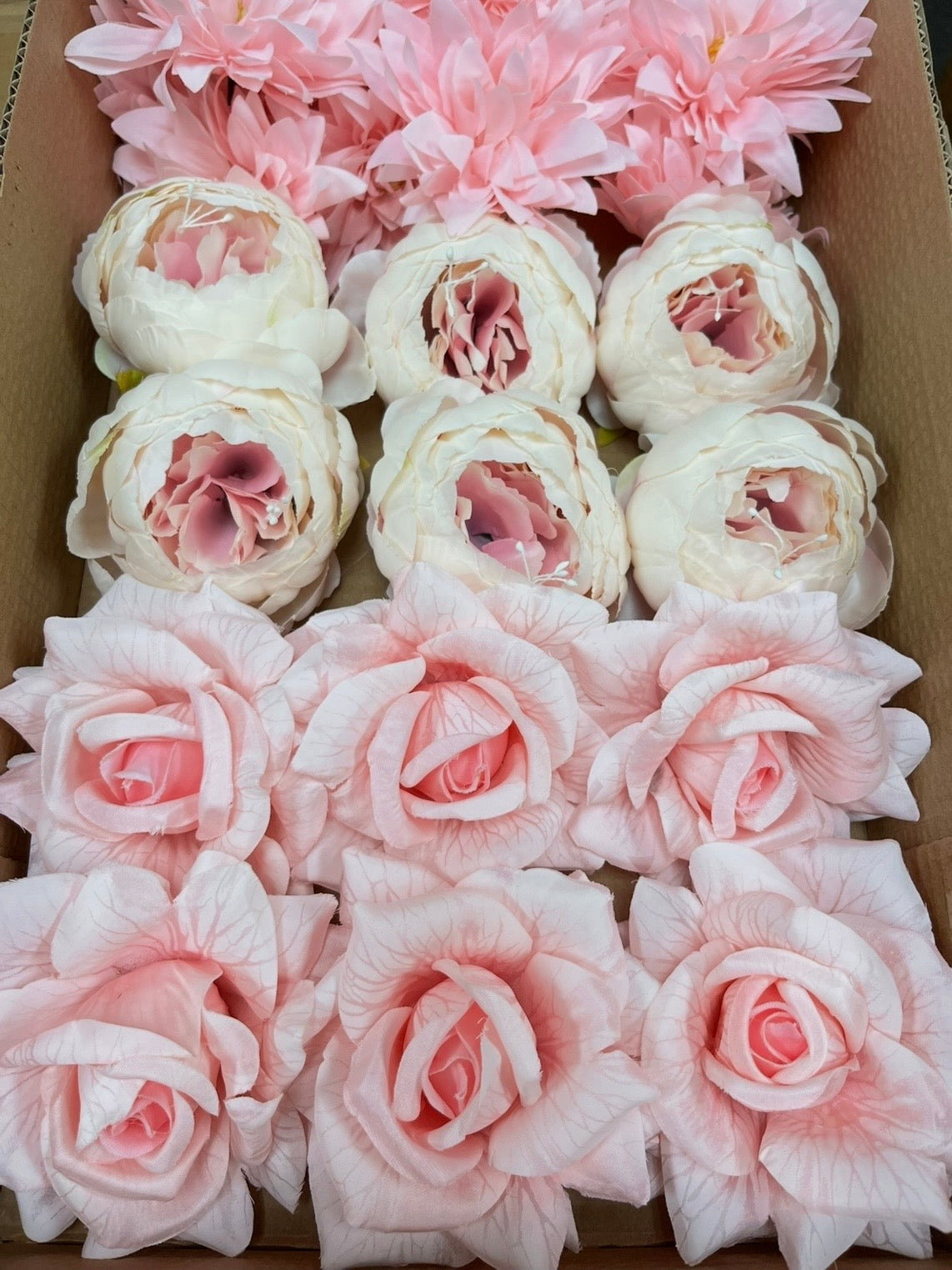 60 PCS All Pink Assorted Artificial Flower Heads A - Peonies, Rose, Dahlia, Carnation