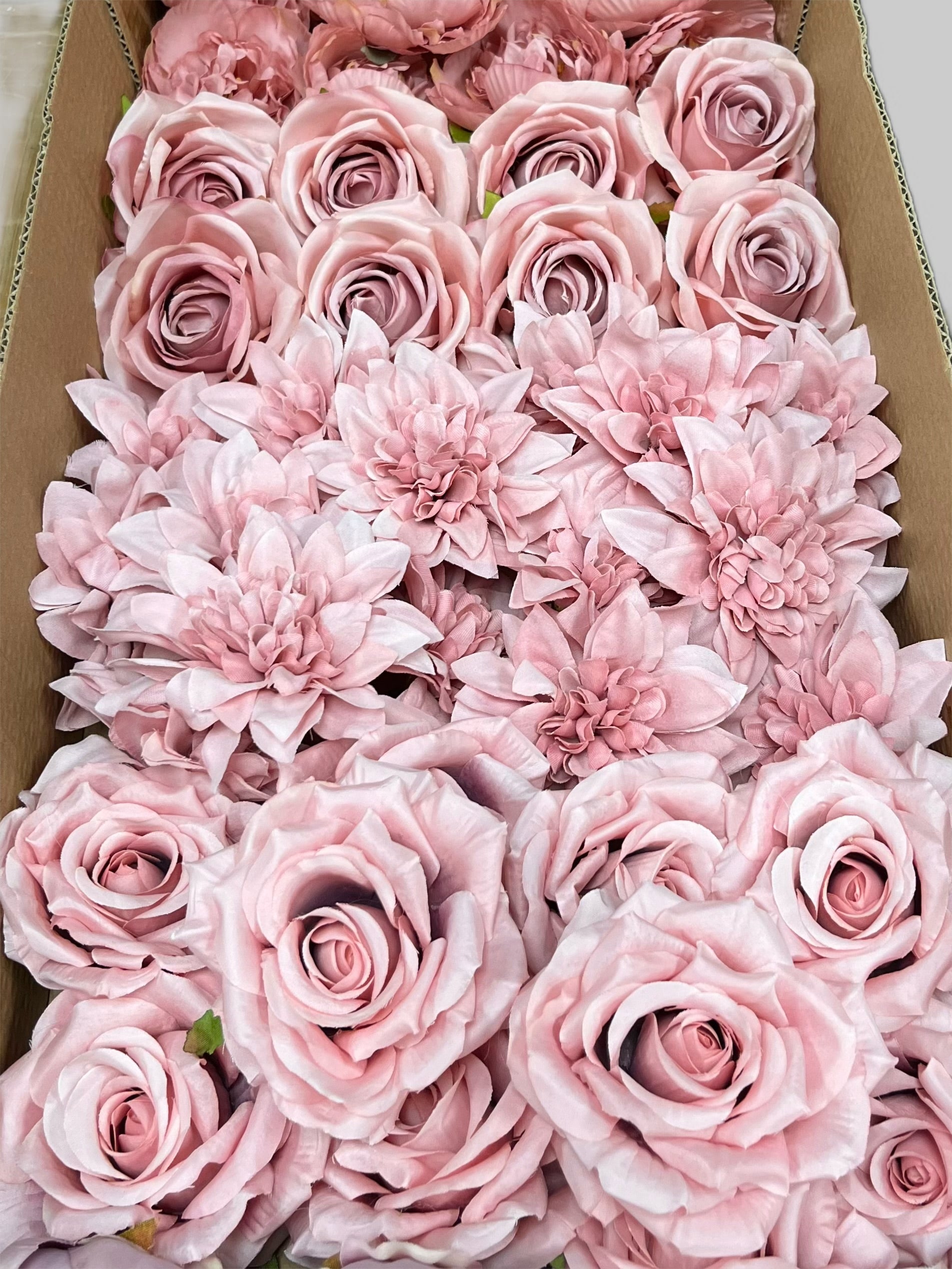 60 PCS All Dusty Blush Pink & Dusty Mauve Assorted Artificial Flower Heads (AD1), Peonies, Rose & Dahlias
