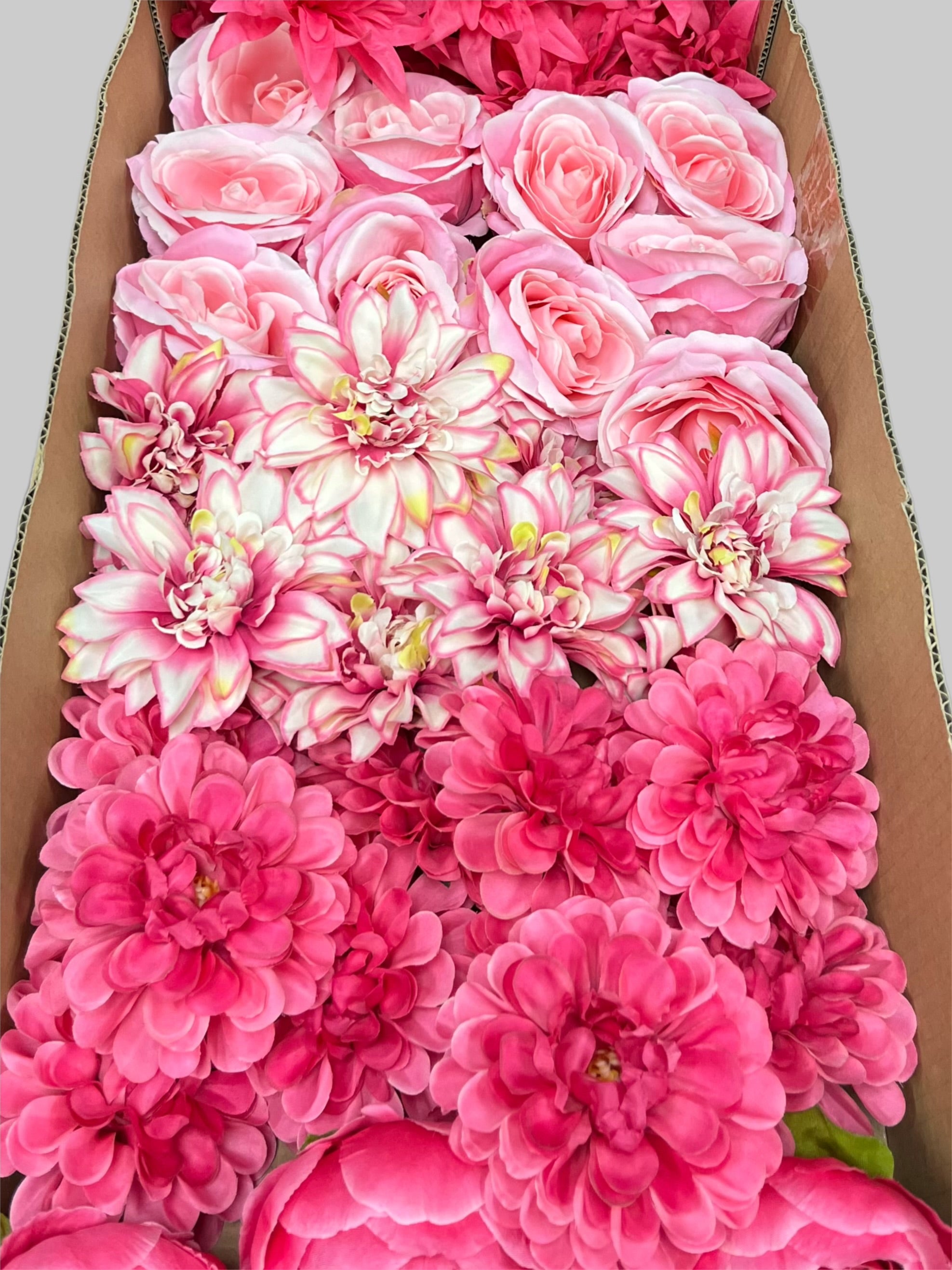 60 PCS Artificial Flower Heads (AS10), Hot Pink & Pink Mixed Flower - Roses, Peonies, Dahlias & Flame Chrysanthemums