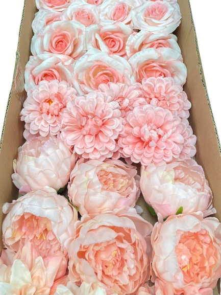 50/60 PCS All Pink Assorted Artificial Flower Heads (AP7), Peonies, Rose, Ranunculus & Dahlias