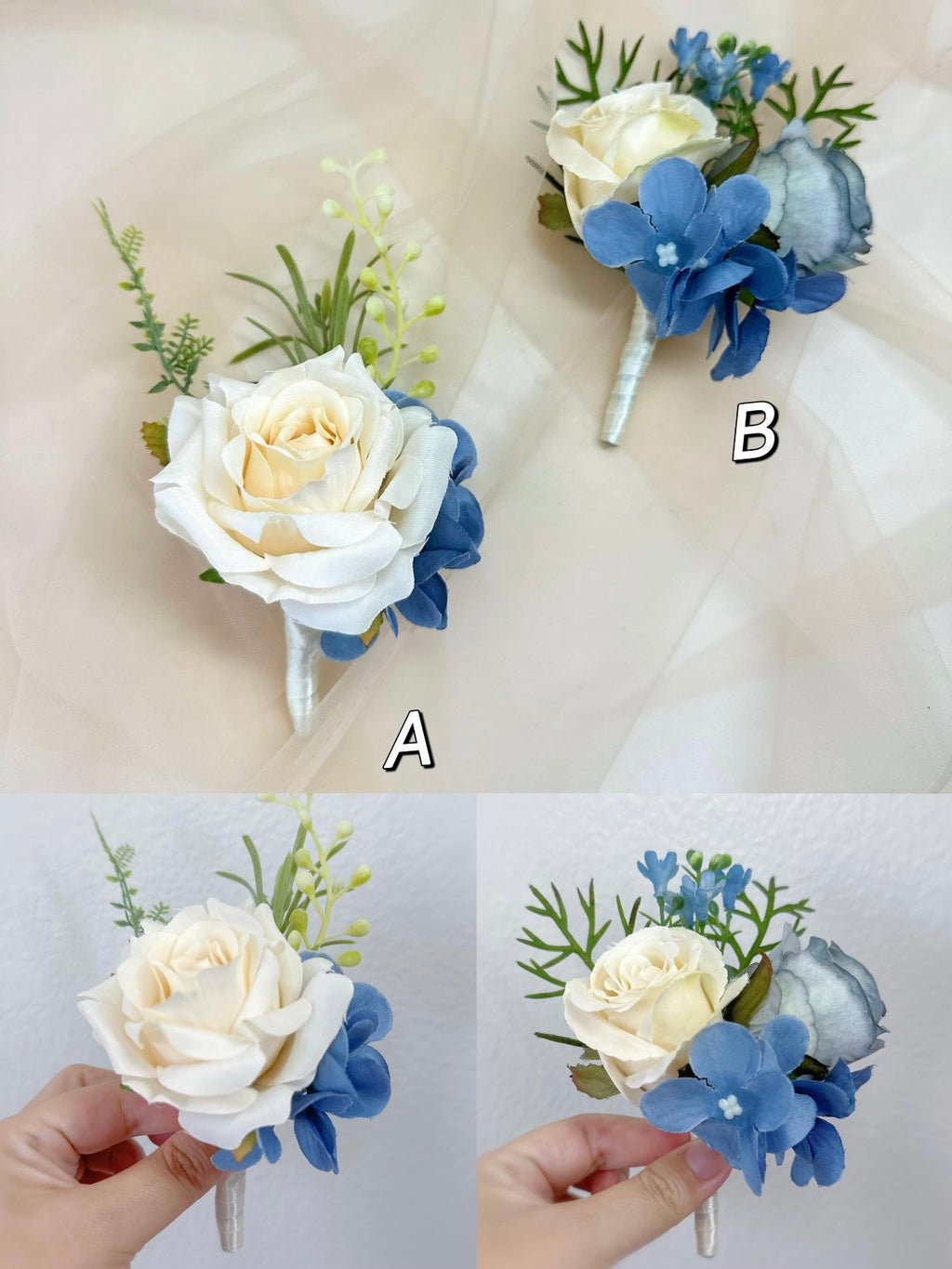 Dusty Blue & Champagne Bouquet, Beige Boho Wedding Bouquet, Silk Flowers, Spring, Summer Bridal Arrangement