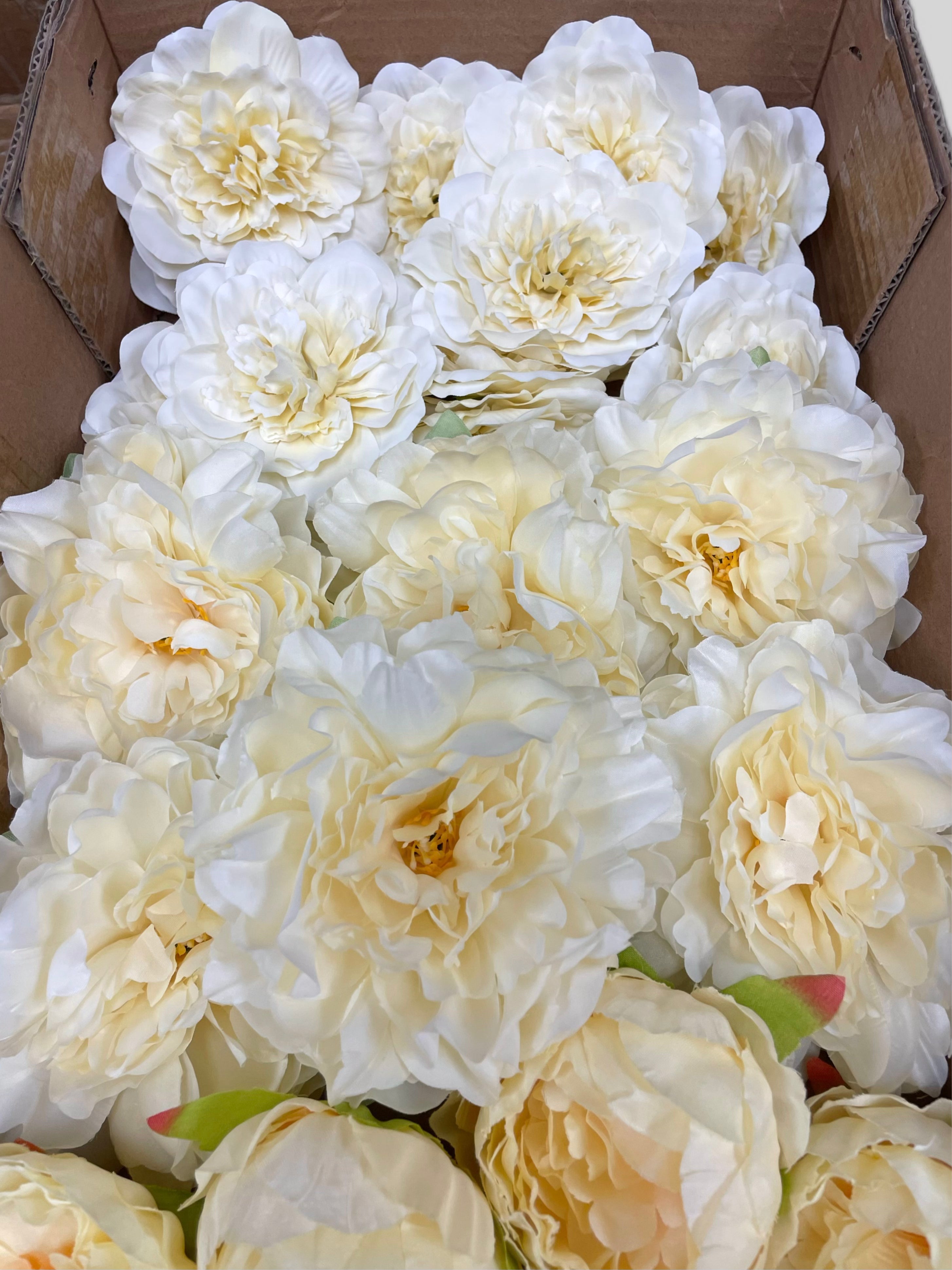 60 PCS All Yellow Assorted Artificial Flower Heads C – Peonies & Flame Chrysanthemums
