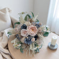 Dusty Blue & Champagne Bouquet, Beige Boho Wedding Bouquet, Silk Flowers, Spring, Summer Bridal Arrangement