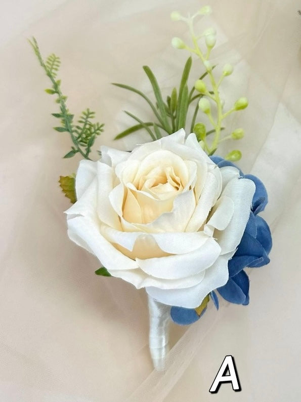 Dusty Blue & Champagne Bouquet, Beige Boho Wedding Bouquet, Silk Flowers, Spring, Summer Bridal Arrangement
