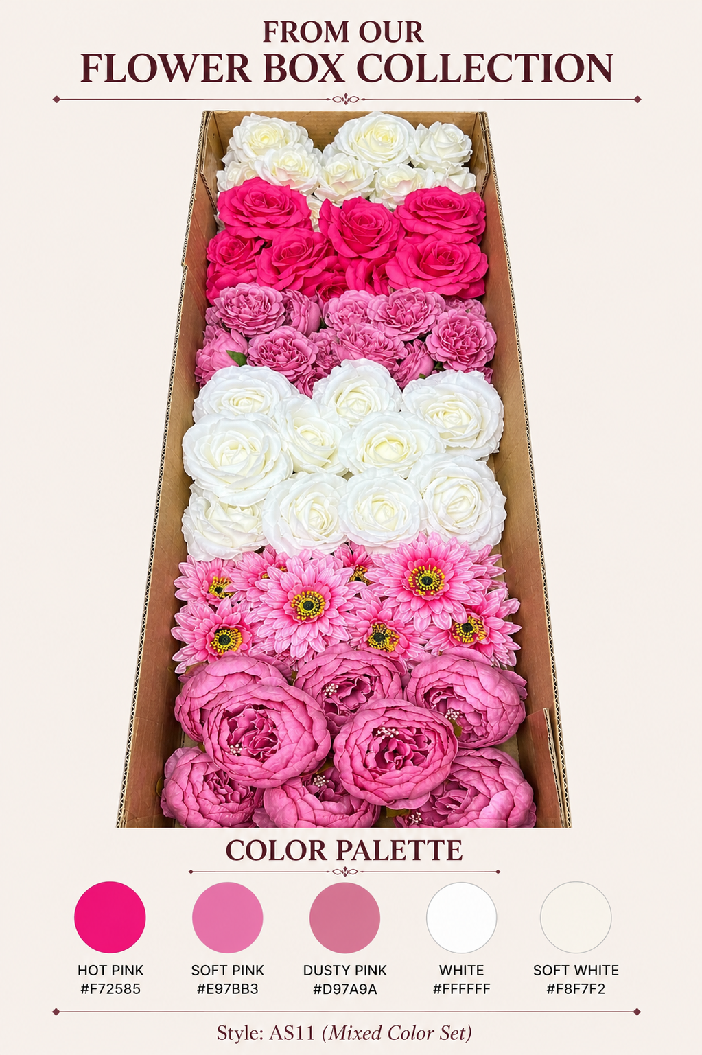 60/70 PCS Artificial Flower Heads (AS11), Mixed Colors for Wedding & DIY Decor
