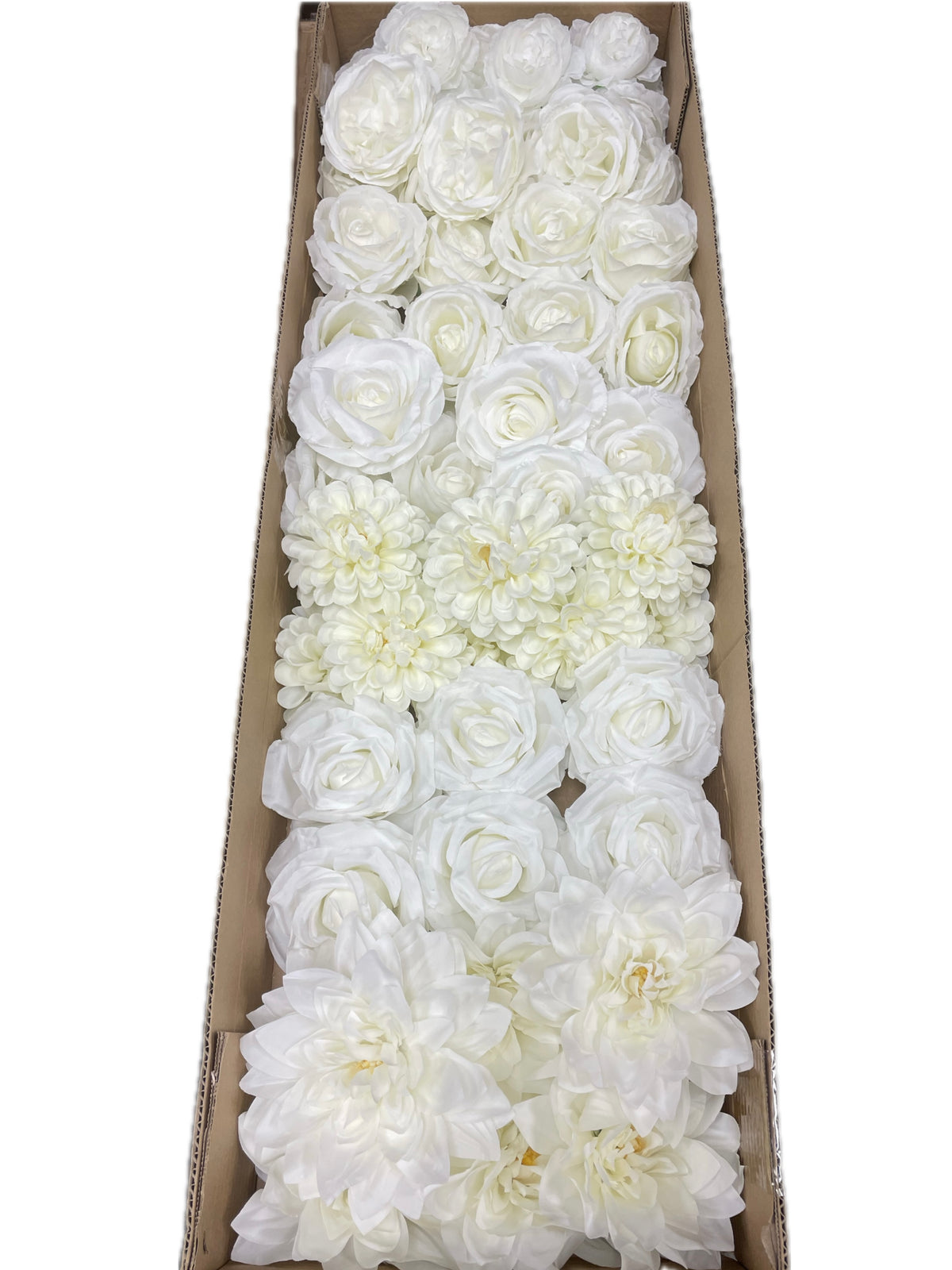 50/60 PCS All White Assorted Artificial Flower Heads (AW3), Roses & Ranunculus