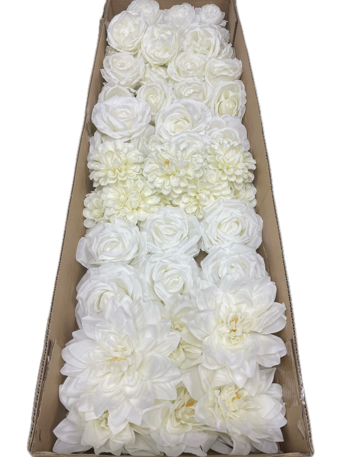 50/60 PCS All White Assorted Artificial Flower Heads (AW3), Roses & Ranunculus