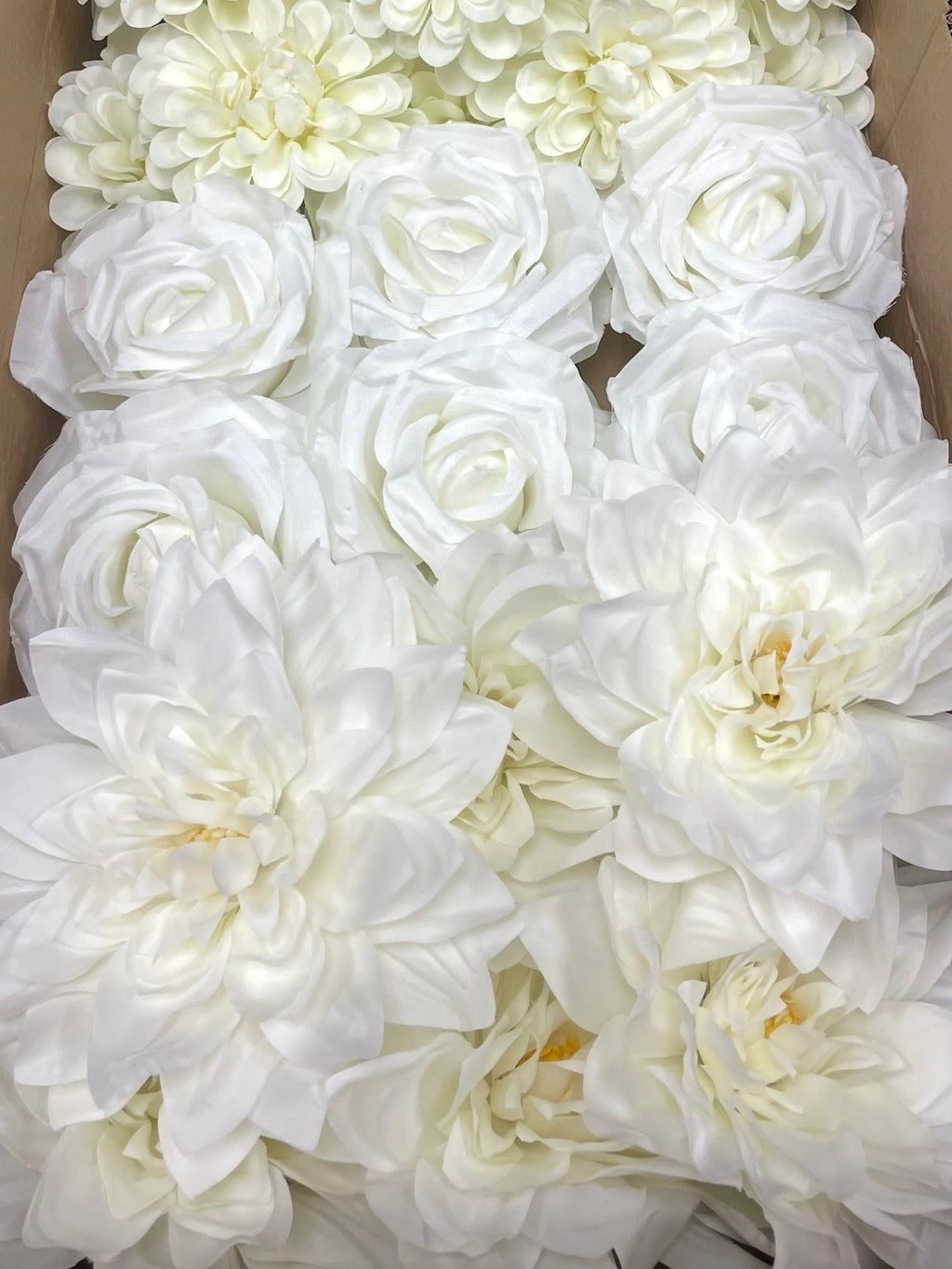 50/60 PCS All White Assorted Artificial Flower Heads (AW3), Roses & Ranunculus