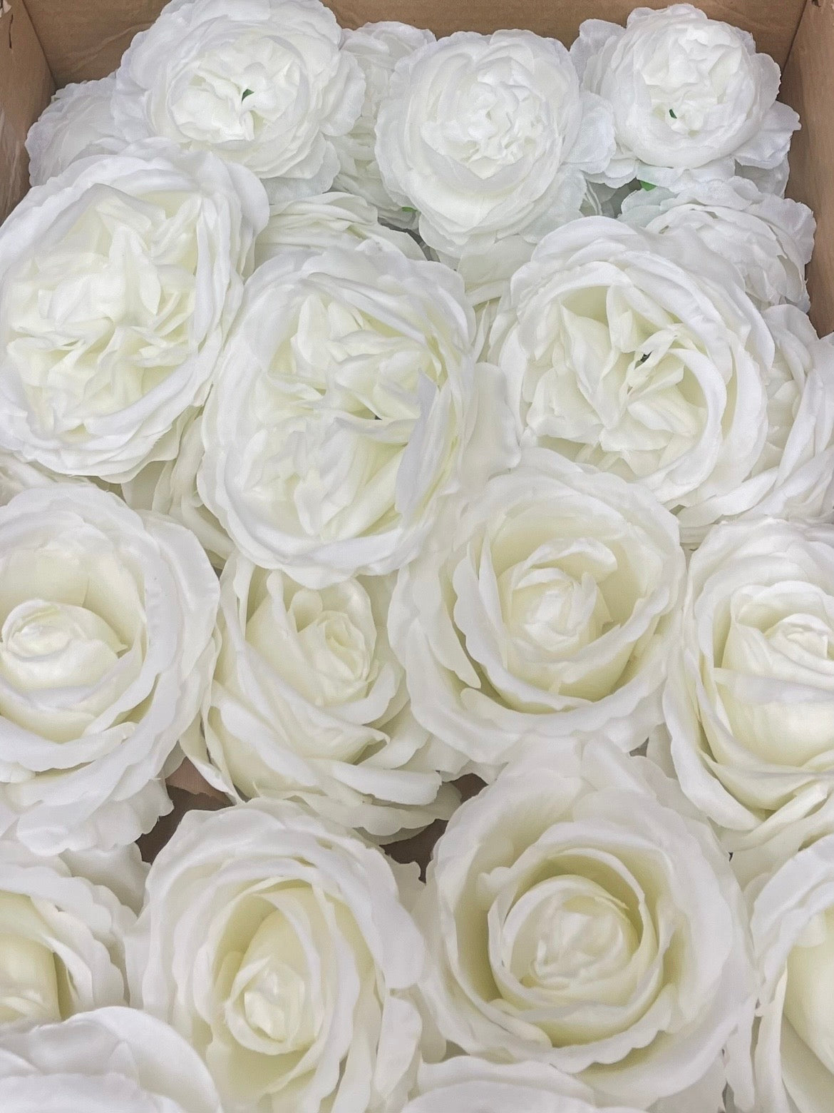 50/60 PCS All White Assorted Artificial Flower Heads (AW3), Roses & Ranunculus
