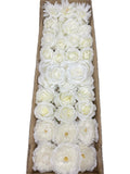 50/60 PCS All White Assorted Artificial Flower Heads (AW4), Peonies, Roses & Flame Chrysanthemums