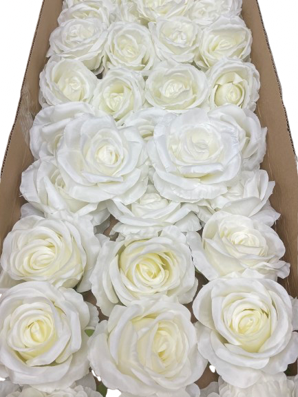 50/60 PCS All White Assorted Artificial Flower Heads (AW4), Peonies, Roses & Flame Chrysanthemums