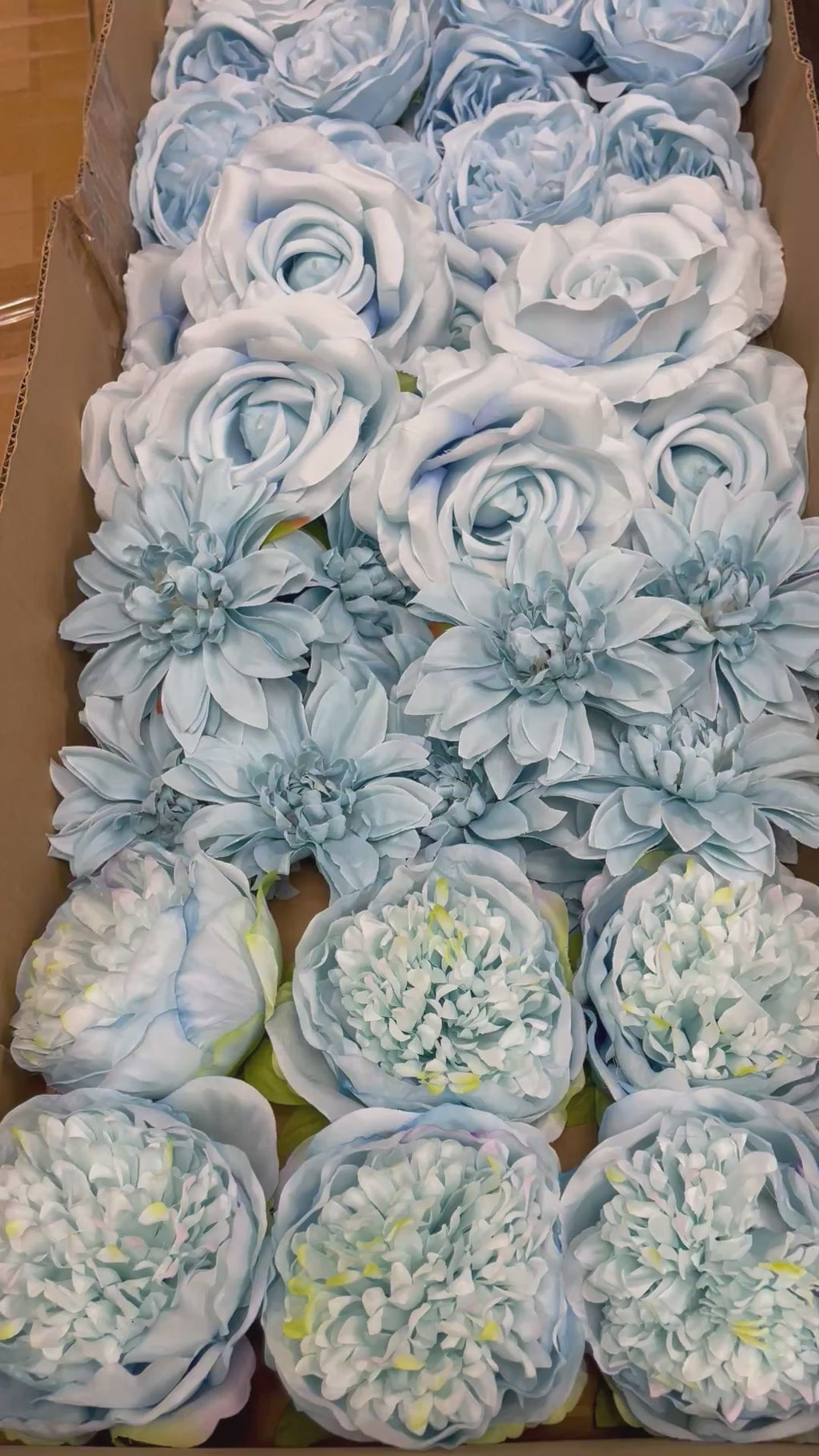 60 PCS All Light Blue Assorted Artificial Flower Heads B – Roses, Peonies, Dahlia