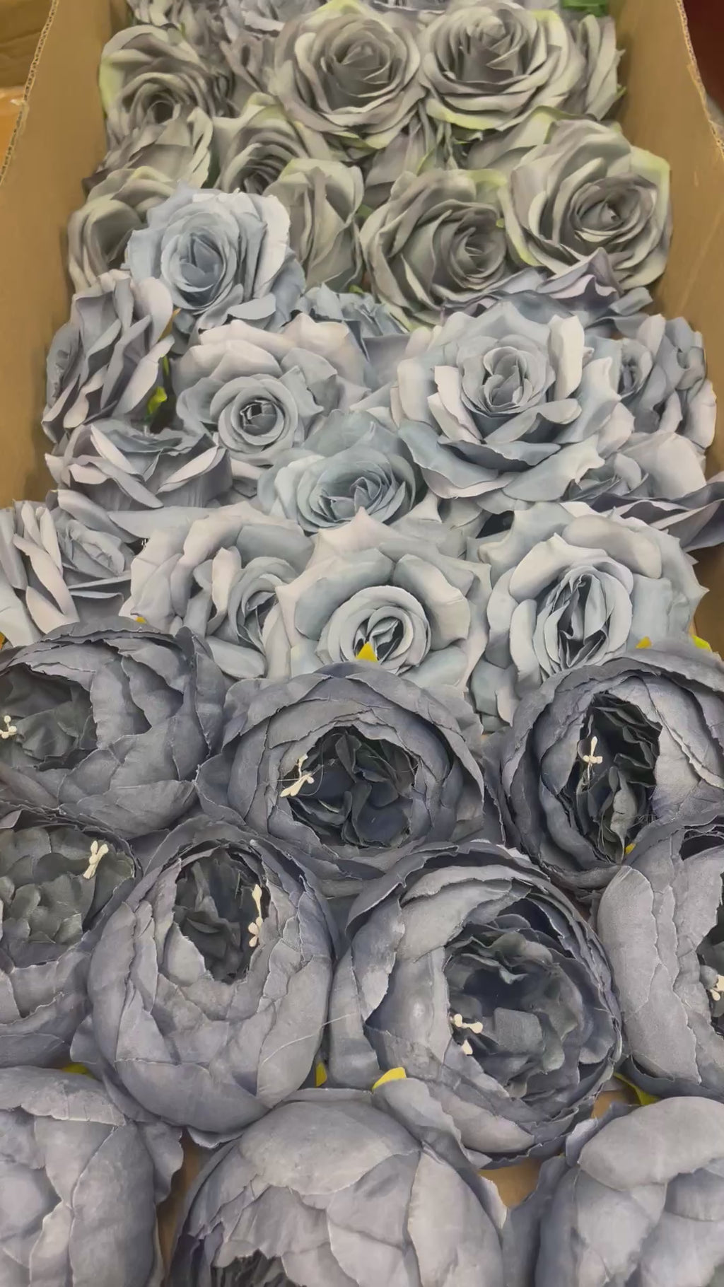 50 PCS All Dusty Blue Assorted Artificial Flower Heads A – Roses, Peonies