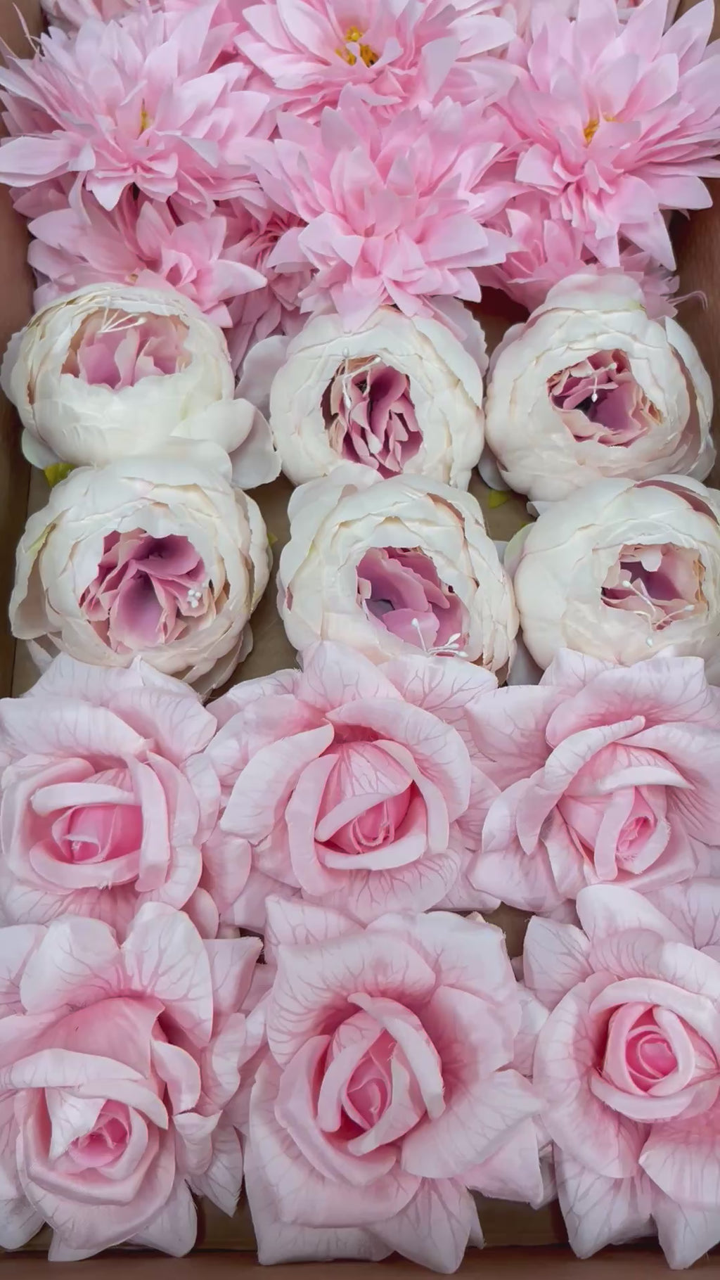 60 PCS All Pink Assorted Artificial Flower Heads A - Peonies, Rose, Dahlia, Carnation