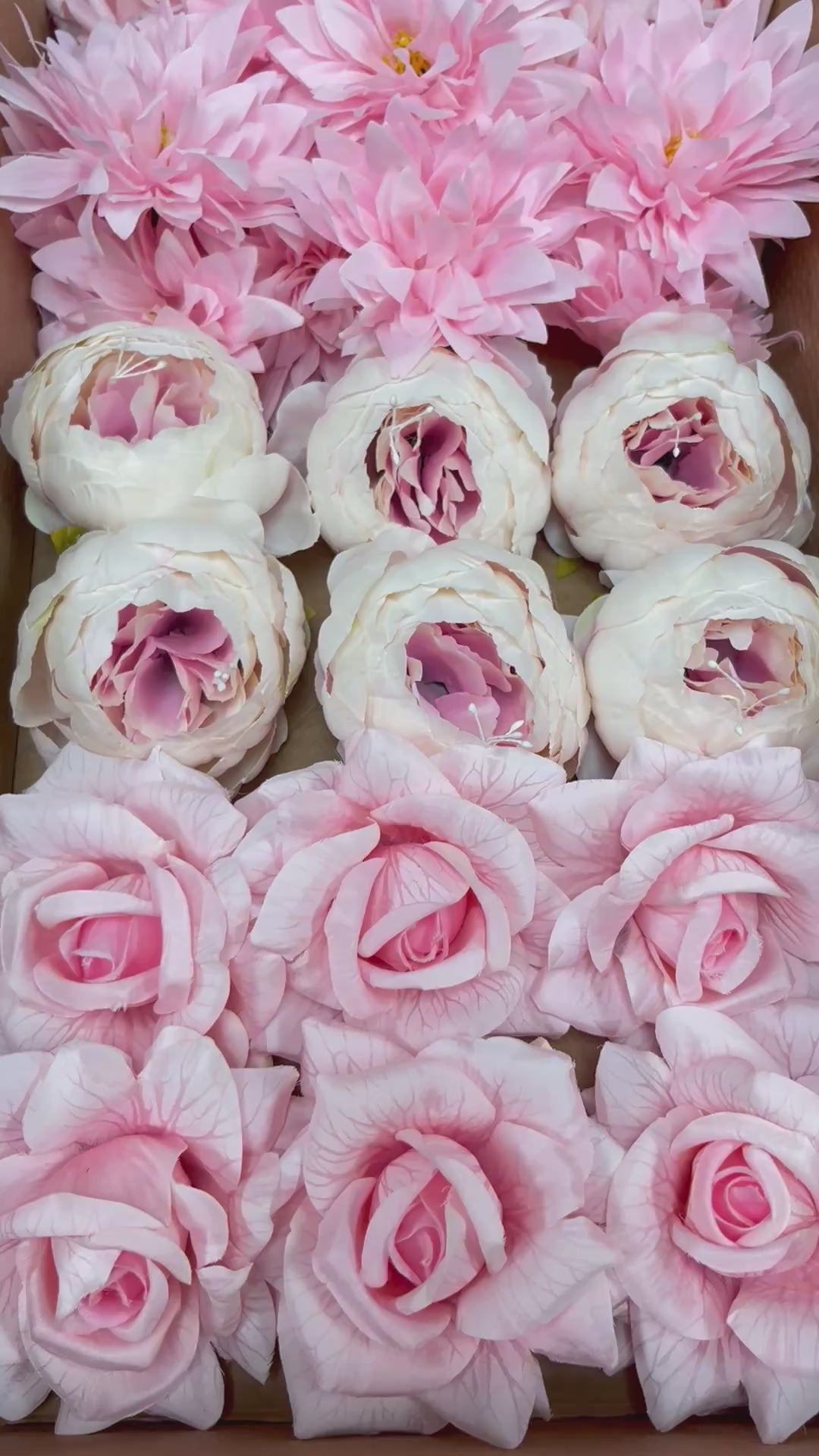60 PCS All Pink Assorted Artificial Flower Heads A - Peonies, Rose, Dahlia, Carnation