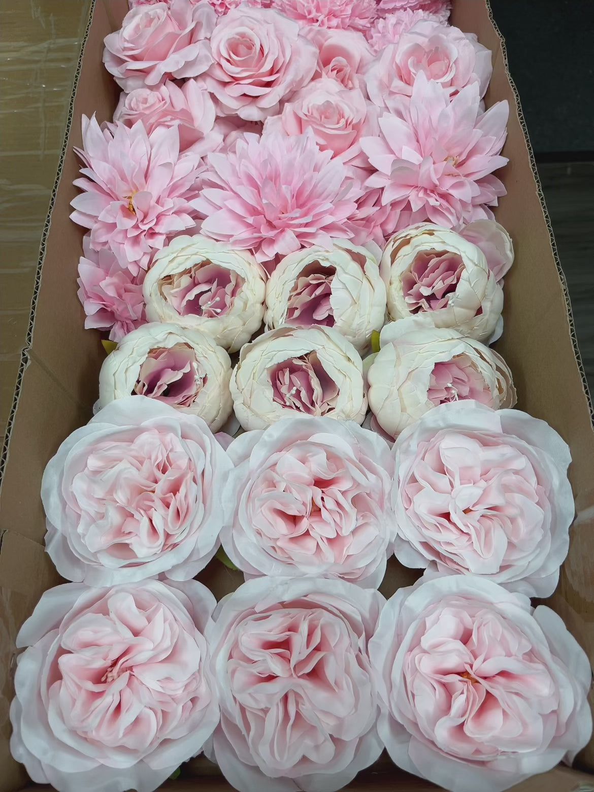 60 PCS All Pink Assorted Artificial Flower Heads (AP1AD2), Peonies, Rose, Dahlia, Carnation