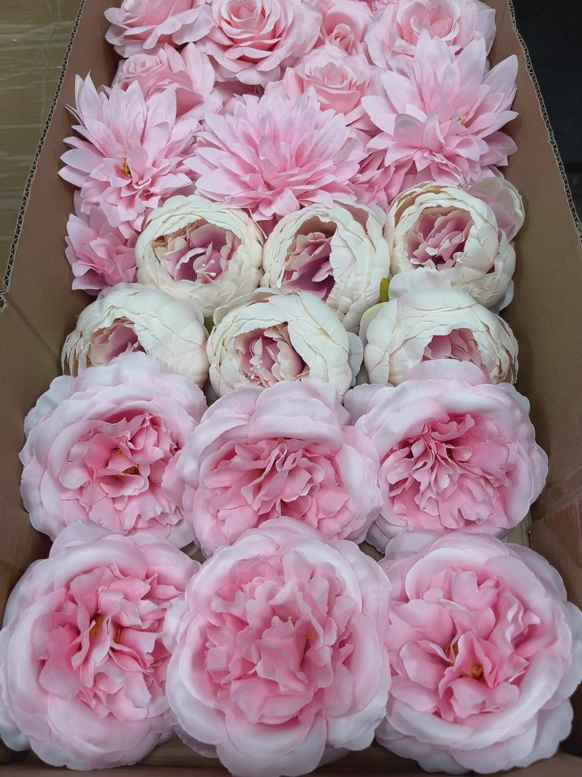 60 PCS All Pink Assorted Artificial Flower Heads (AP1AD1), Peonies, Rose, Dahlia, Carnation