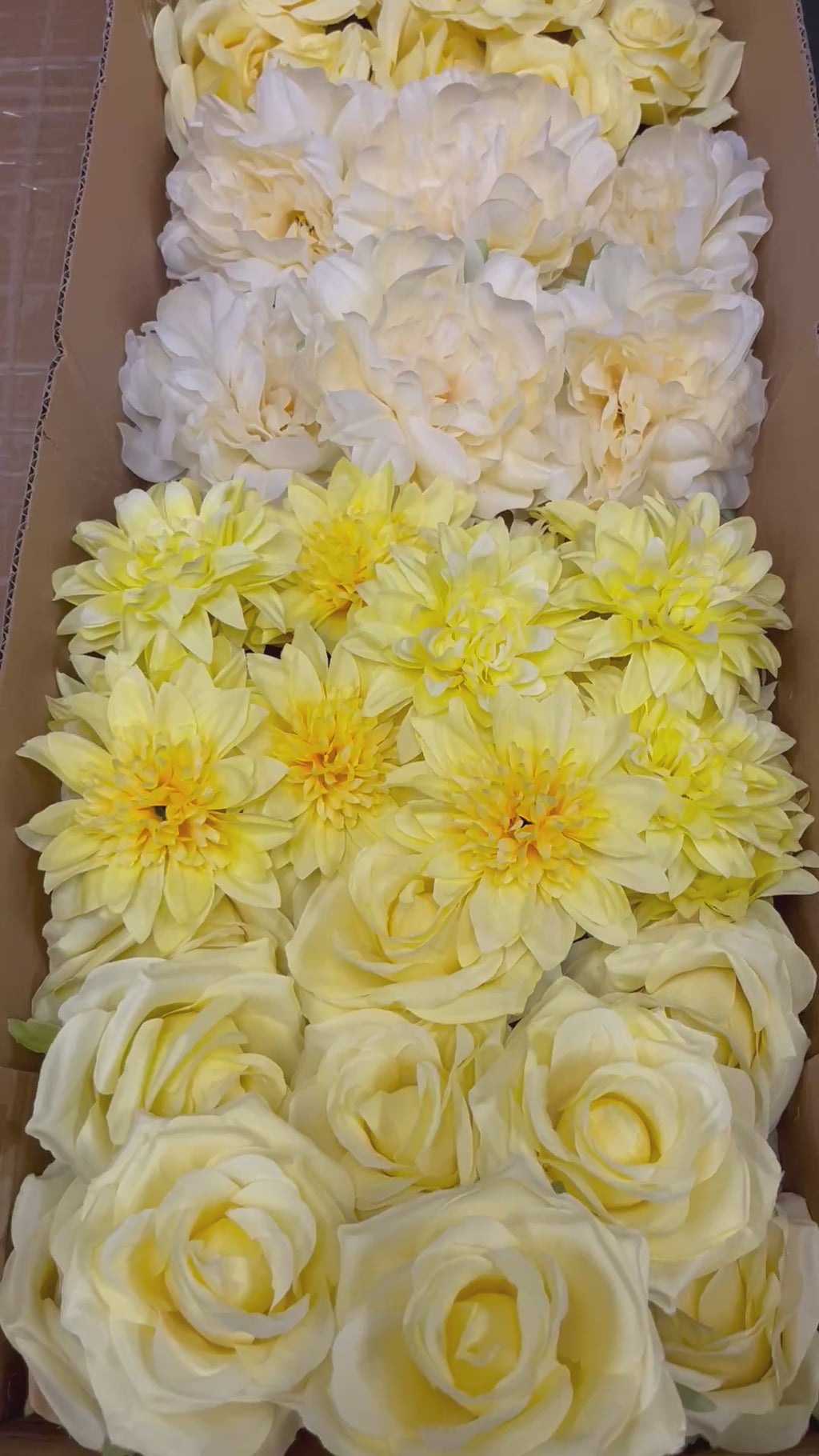 60 PCS All Yellow Assorted Artificial Flower Heads E – Roses, Peonies & Dahlias