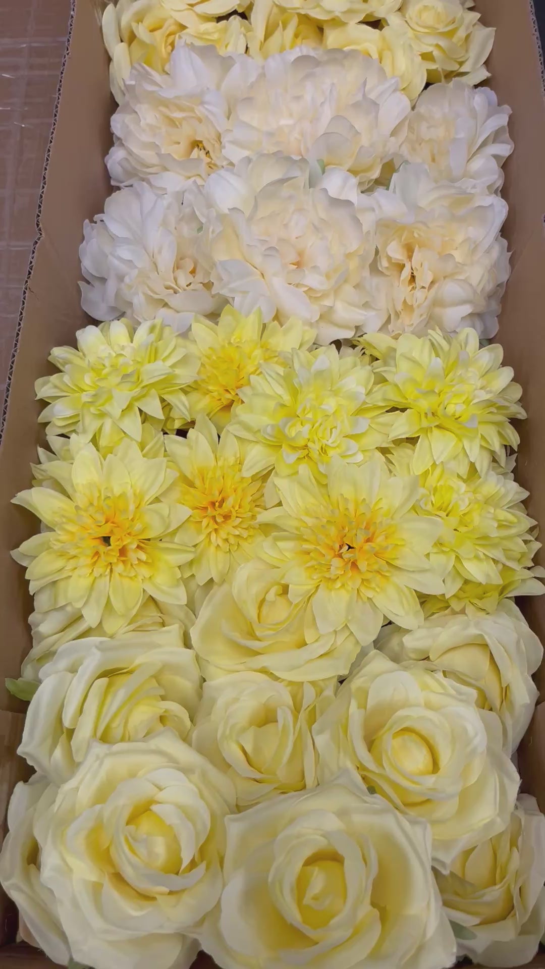 60 PCS All Yellow Assorted Artificial Flower Heads E – Roses, Peonies & Dahlias