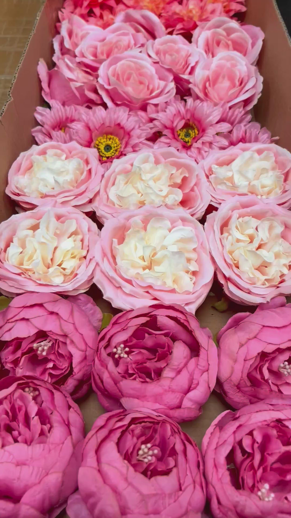 60 PCS Artificial Flower Heads (AS12), Hot Pink & Pink Mixed Flower - Roses, Peonies, Dahlias & Chrysanthemums