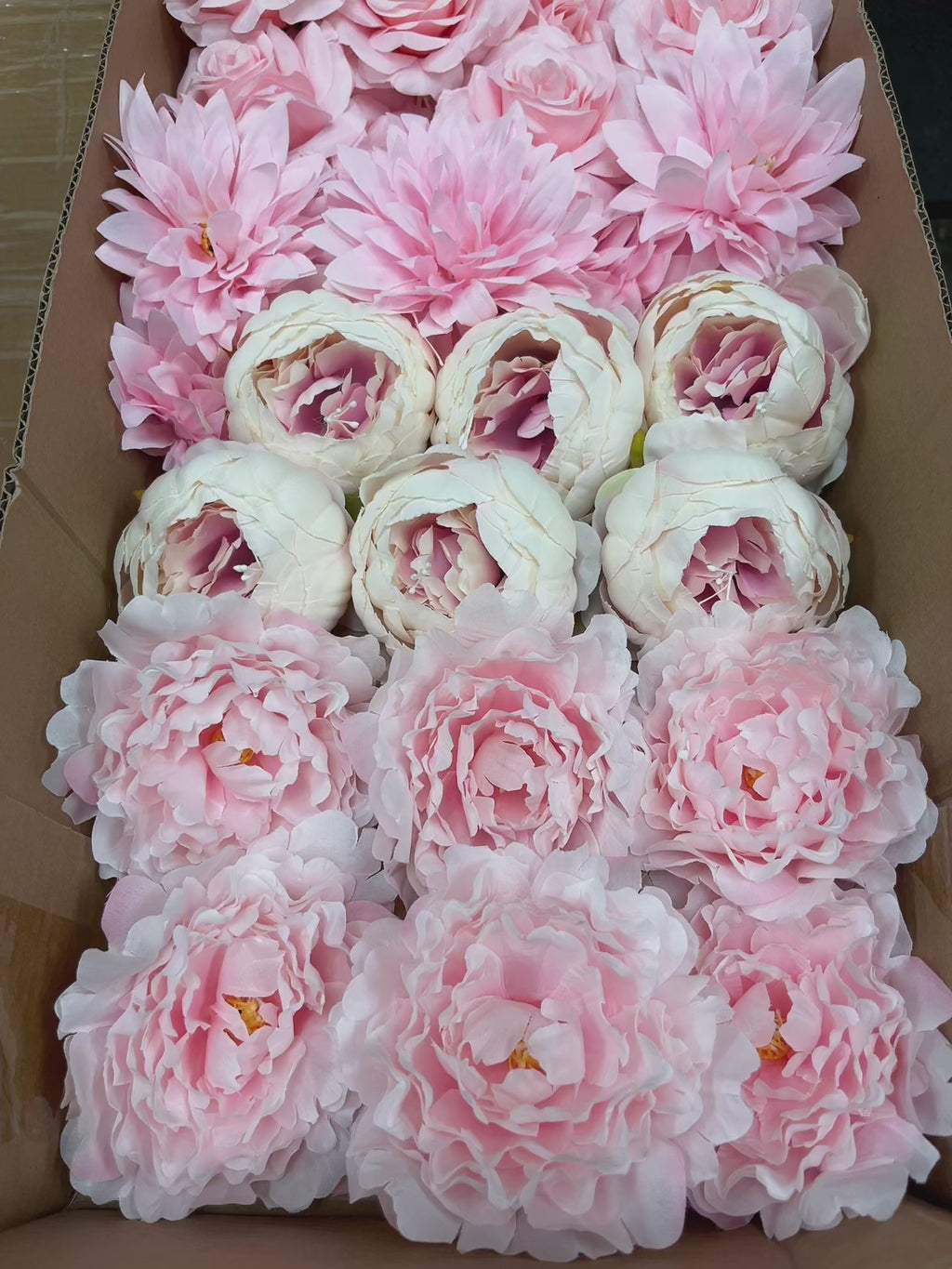 60 PCS All Pink Assorted Artificial Flower Heads (AP1AD3), Peonies, Rose, Dahlia, Carnation