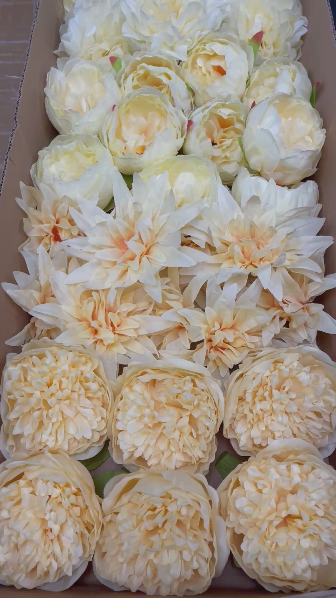 60 PCS All Yellow Assorted Artificial Flower Heads C – Peonies & Flame Chrysanthemums