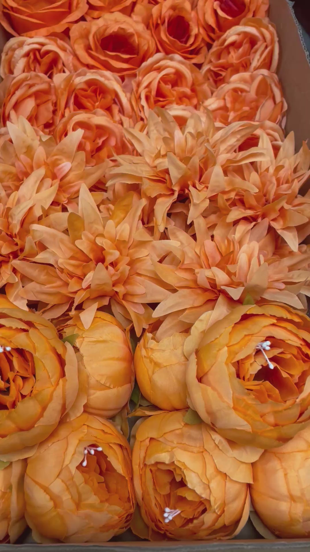 60 PCS All Orange Assorted Artificial Flower Heads B – Roses, Peonies, Dahlia, Ranunculus