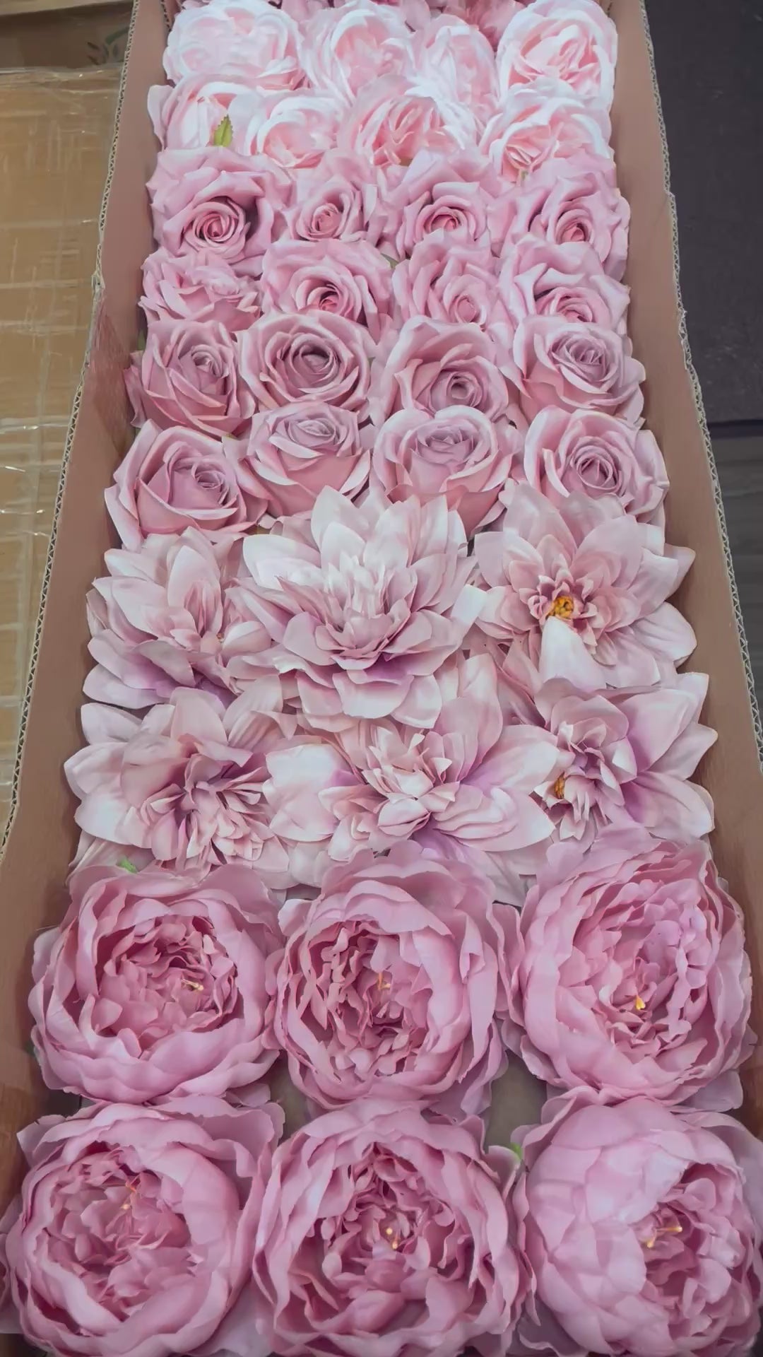 50/60 PCS All Dusty Blush Pink Assorted Artificial Flower Heads (AD2EF), Peonies, Roses & Dahlias