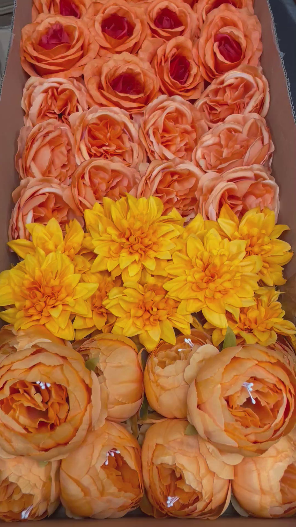 60PCS All Orange Assorted Artificial Flower Heads (AO1), Peonies, Rose, Dahlia, Carnation