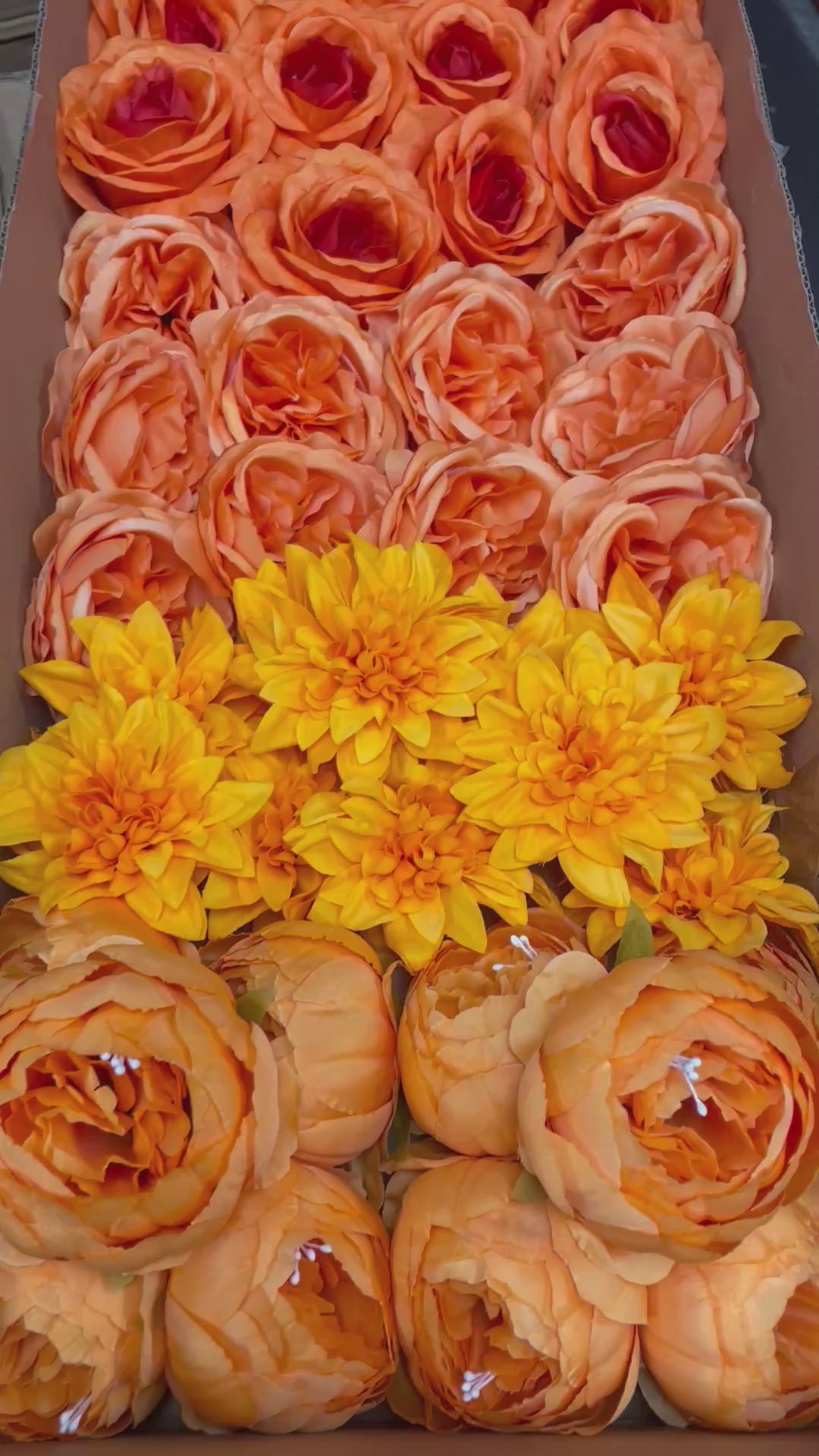 60 PCS All Orange Assorted Artificial Flower Heads A - Peonies, Rose, Dahlia, Carnation