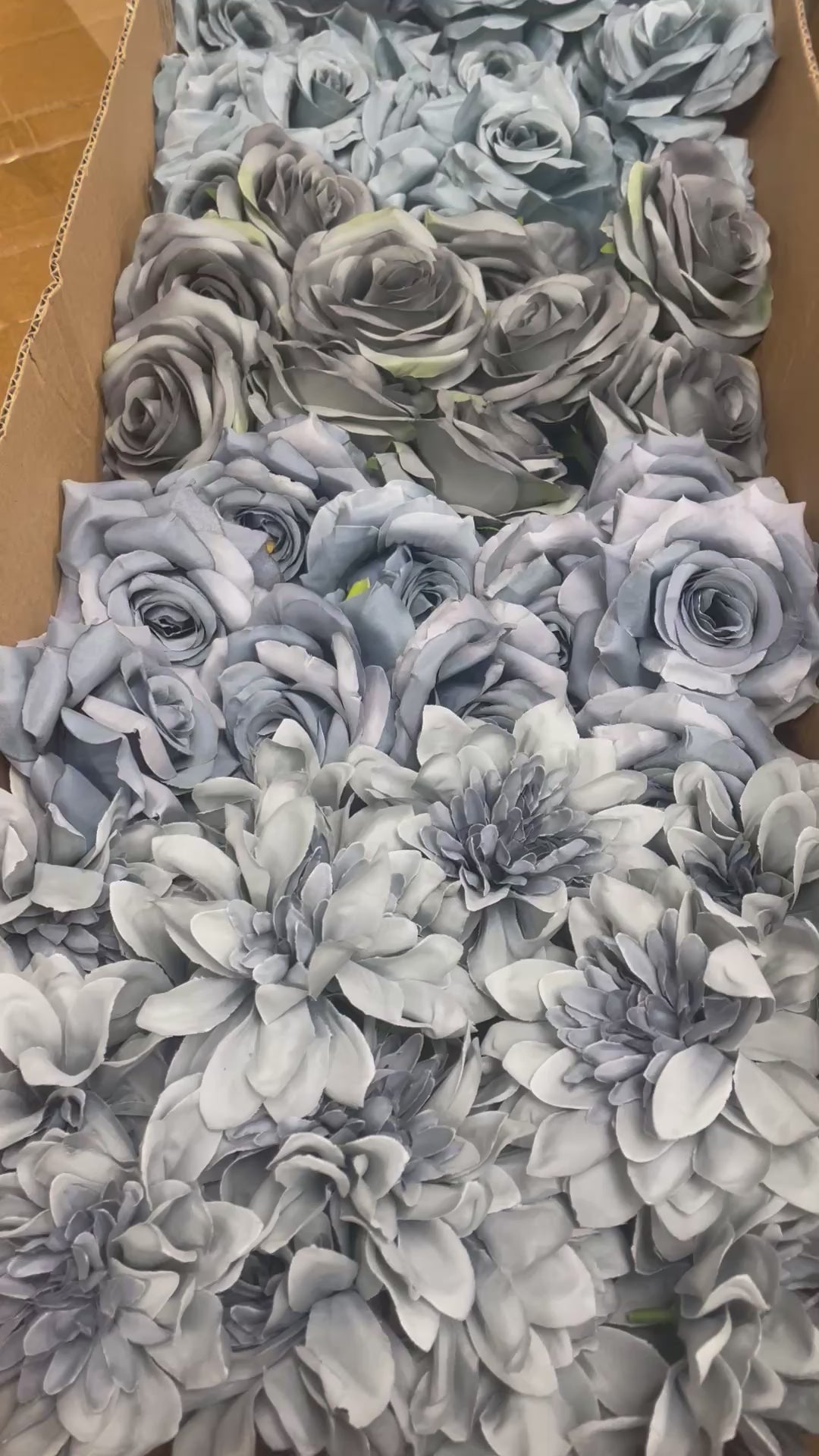 60 PCS All Dusty Blue Assorted Artificial Flower Heads B – Roses, Dahlia