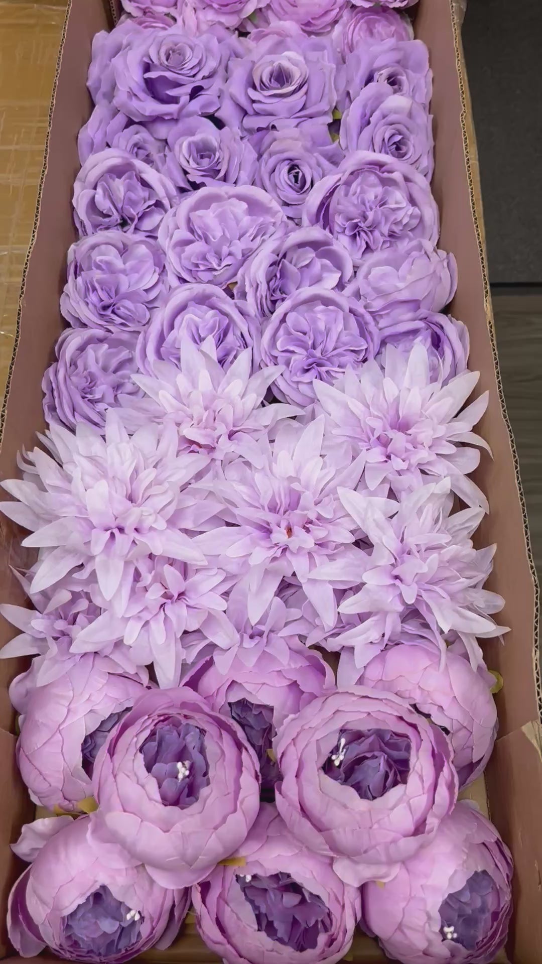 60 PCS All Purple Assorted Artificial Flower Heads A – Roses, Peonies, Flame Chrysanthemum & Ranunculus